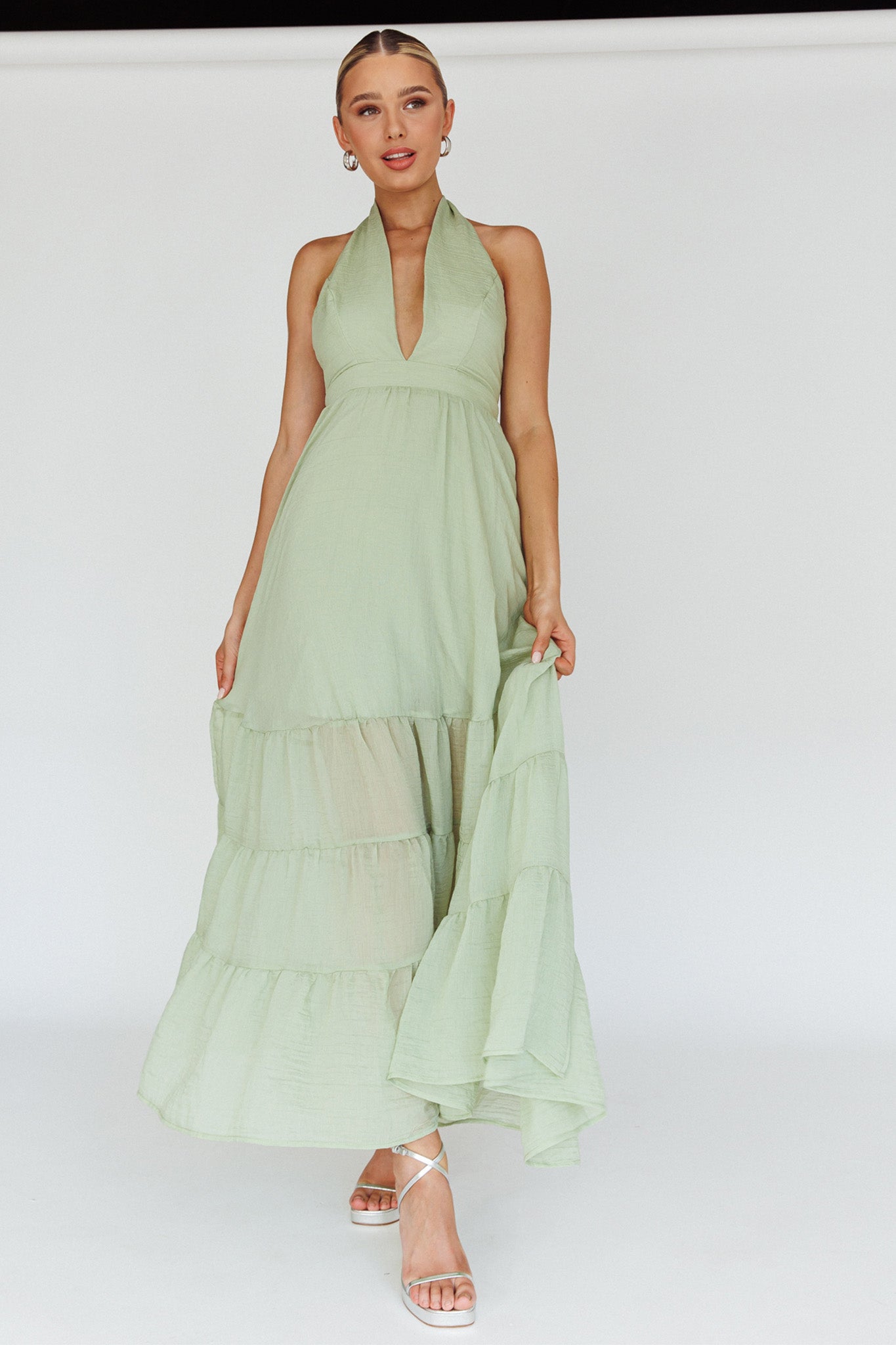 Jalisco Sun Halterneck Maxi Dress Mint-Maymioy