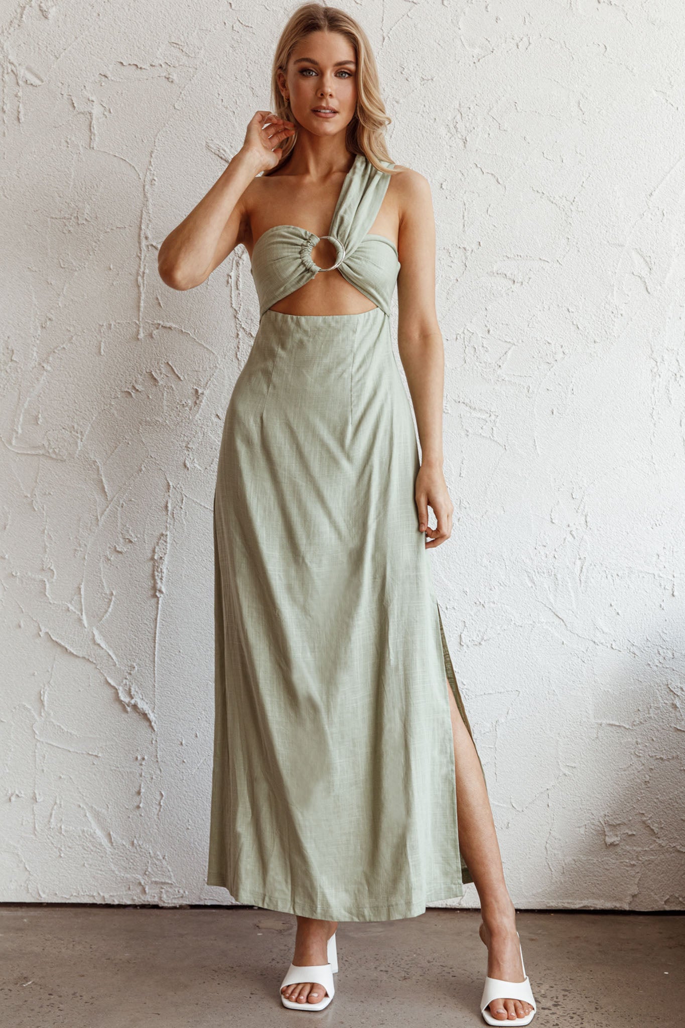 La Sierra Buckle Bust Midi Dress Pistachio-Maymioy
