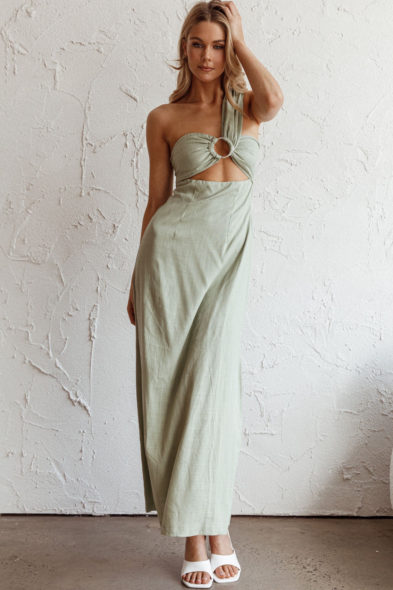La Sierra Buckle Bust Midi Dress Pistachio-Maymioy