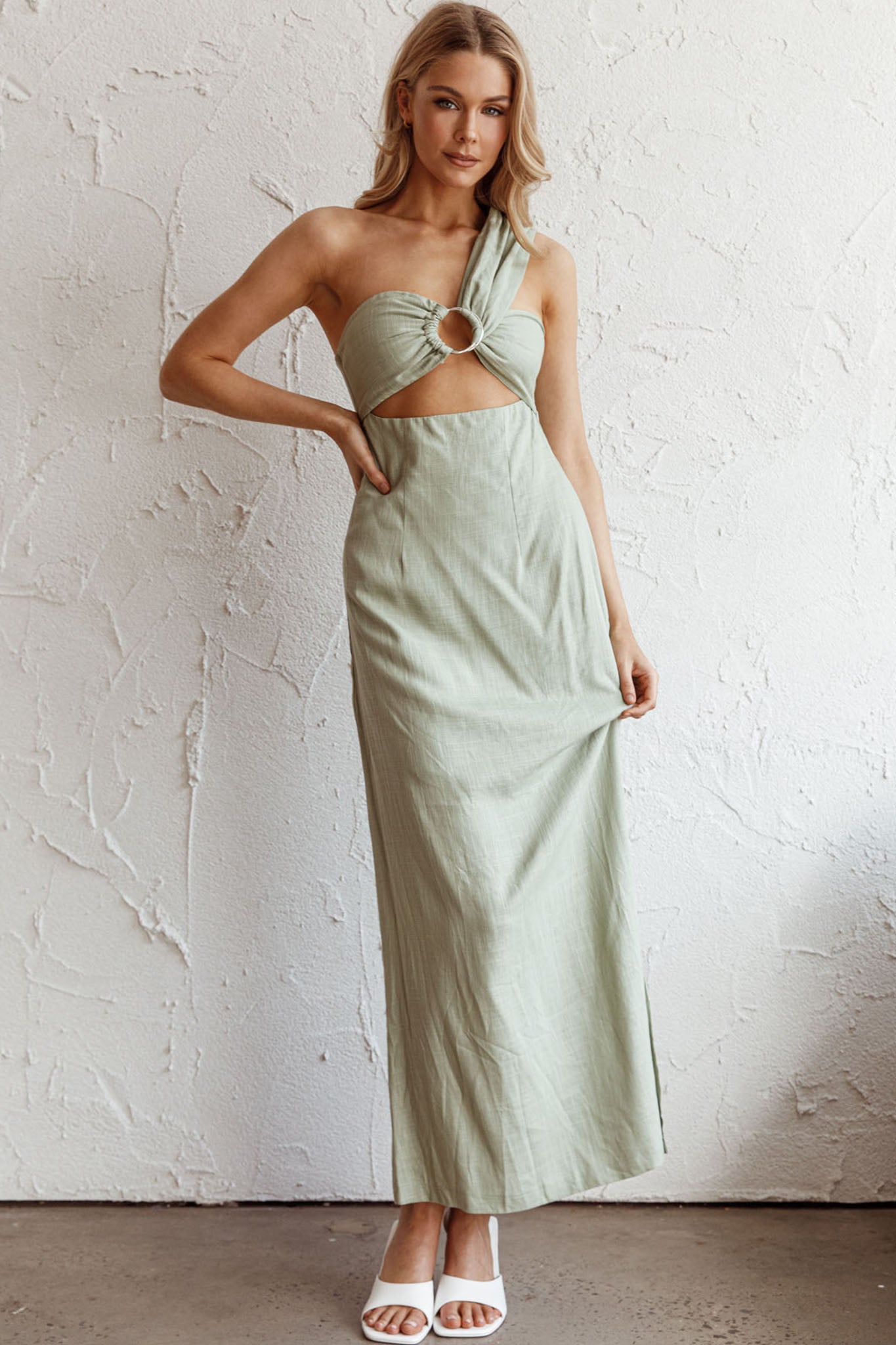 La Sierra Buckle Bust Midi Dress Pistachio-Maymioy