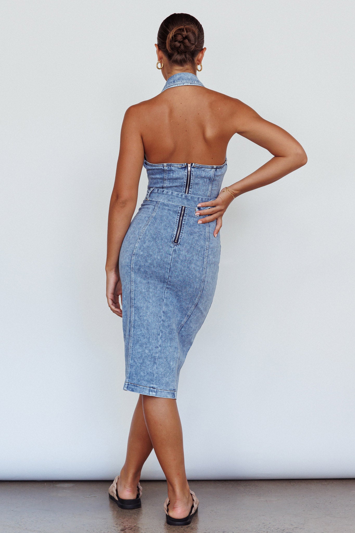 Good To Go Halterneck Midi Dress Denim-Maymioy