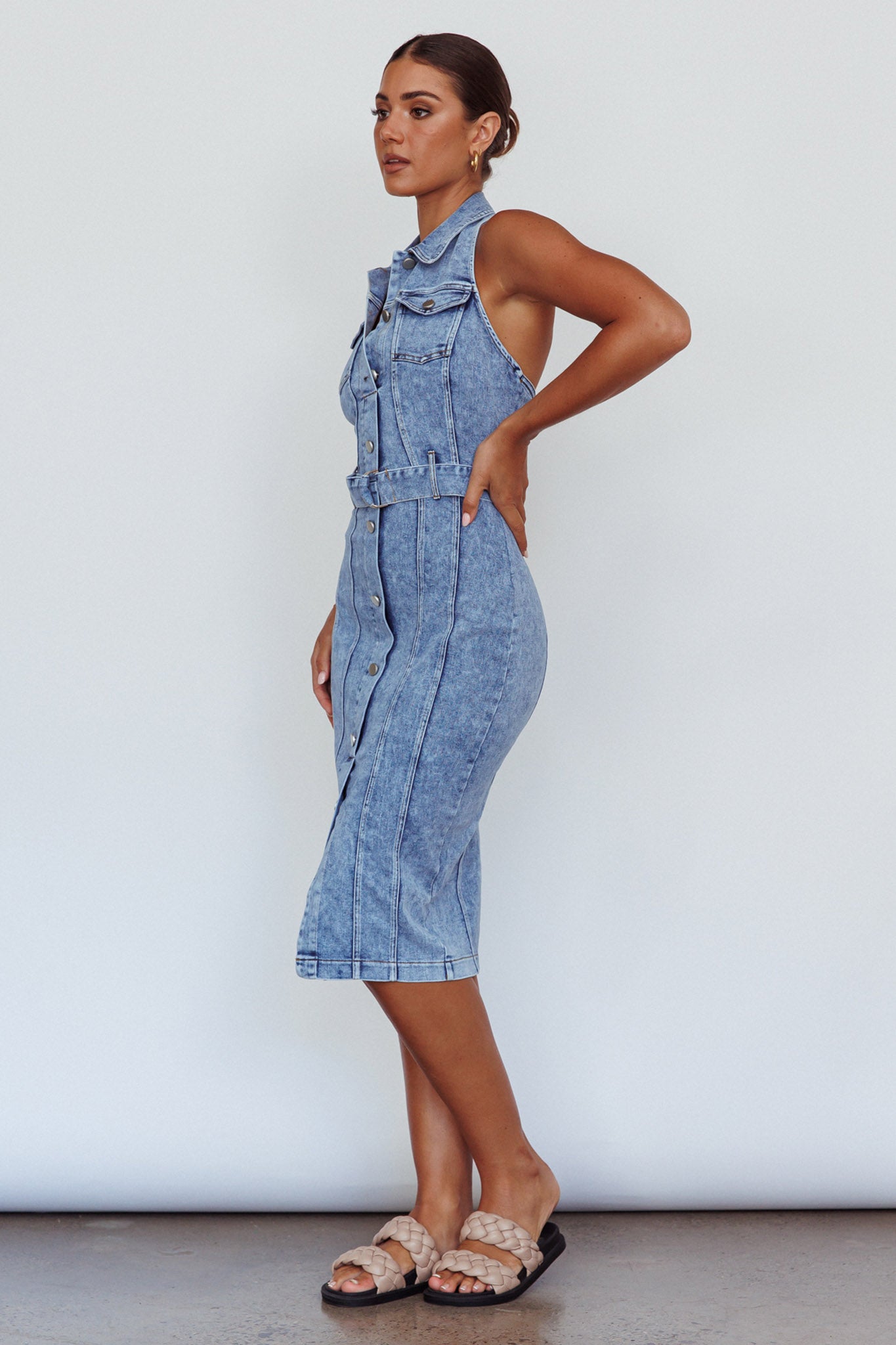 Good To Go Halterneck Midi Dress Denim-Maymioy