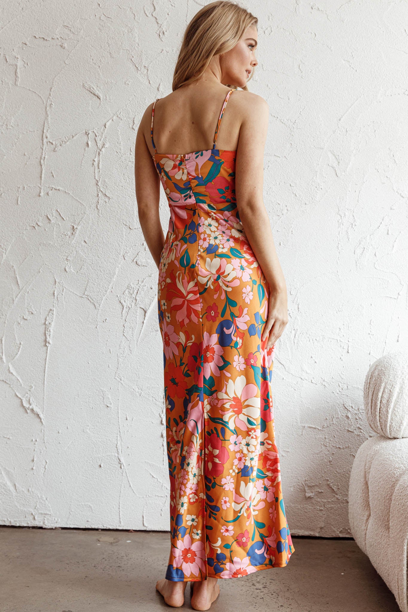 Sea Change Twist Bust Midi Dress Floral Orange-Maymioy