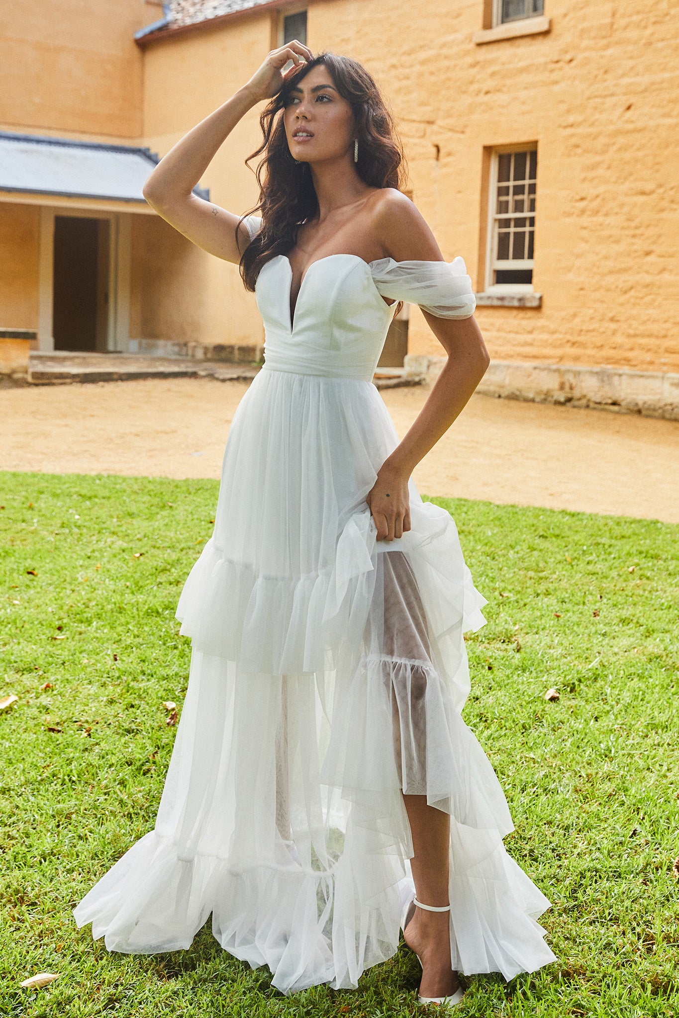 Pixi Off Shoulder Maxi Dress White-Maymioy