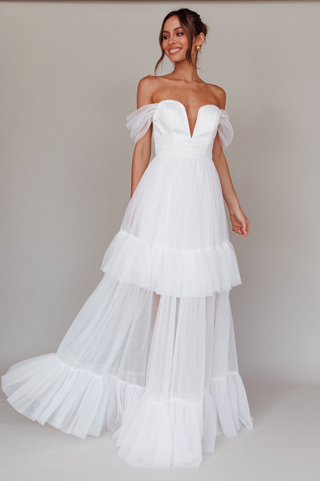 Pixi Off Shoulder Maxi Dress White-Maymioy