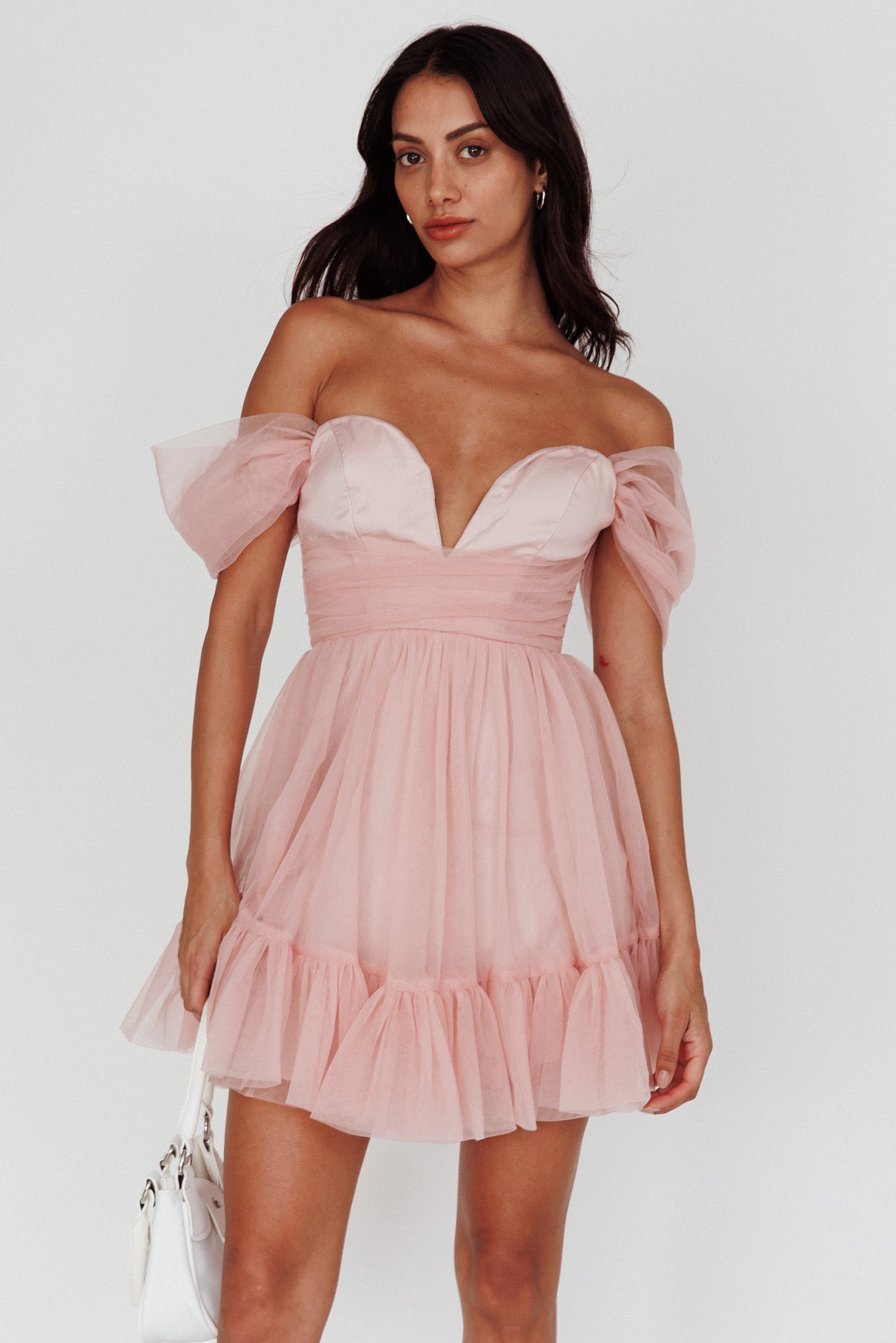 Pixi Off-Shoulder Lace-Up Back Back Dress Pink-Maymioy