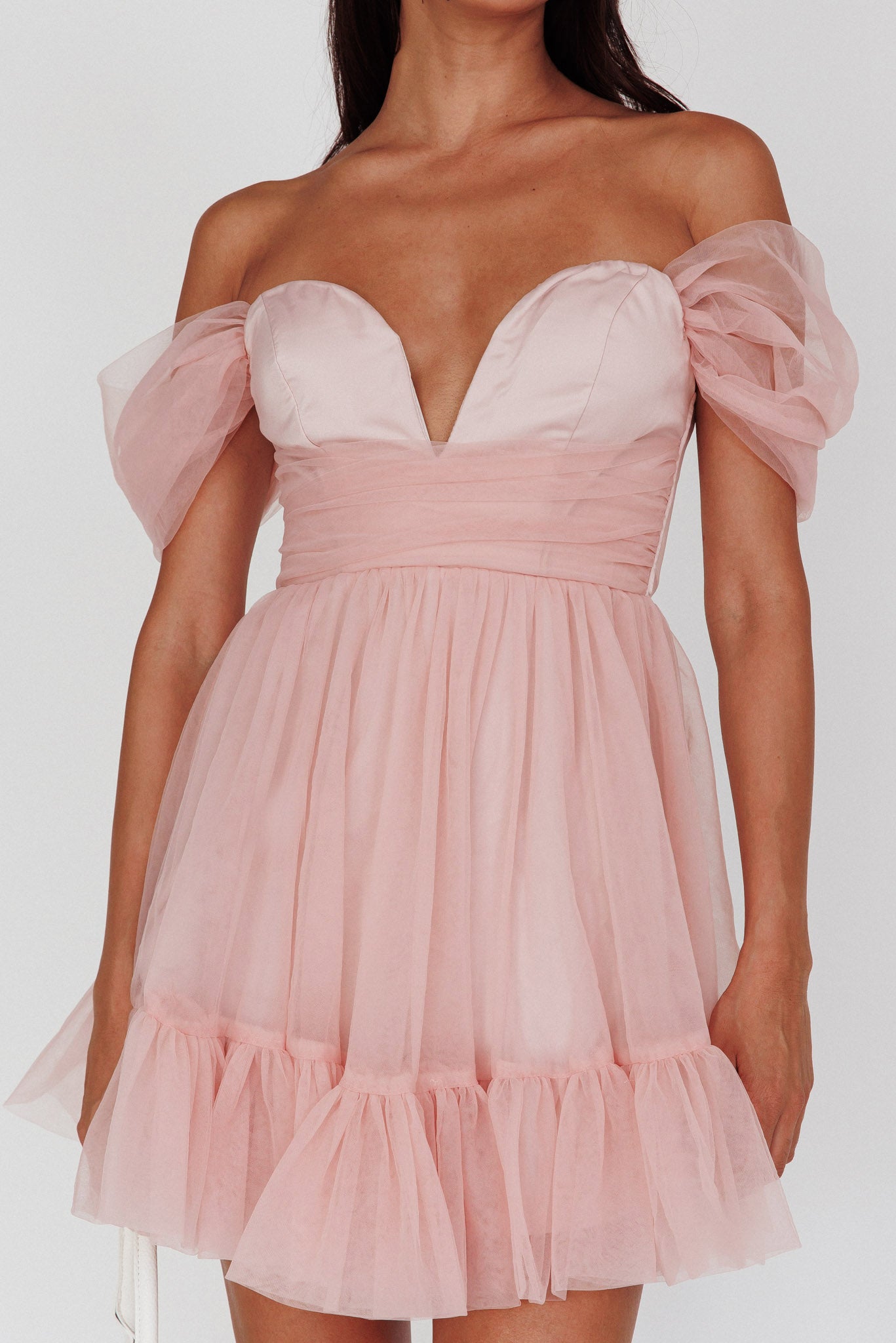 Pixi Off-Shoulder Lace-Up Back Back Dress Pink-Maymioy