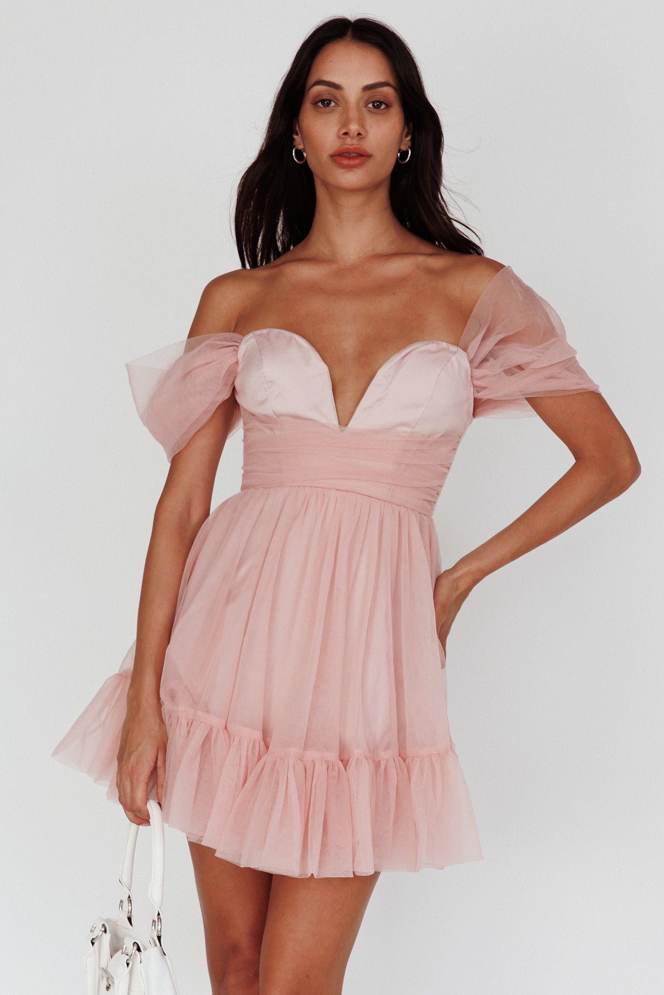 Pixi Off-Shoulder Lace-Up Back Back Dress Pink-Maymioy