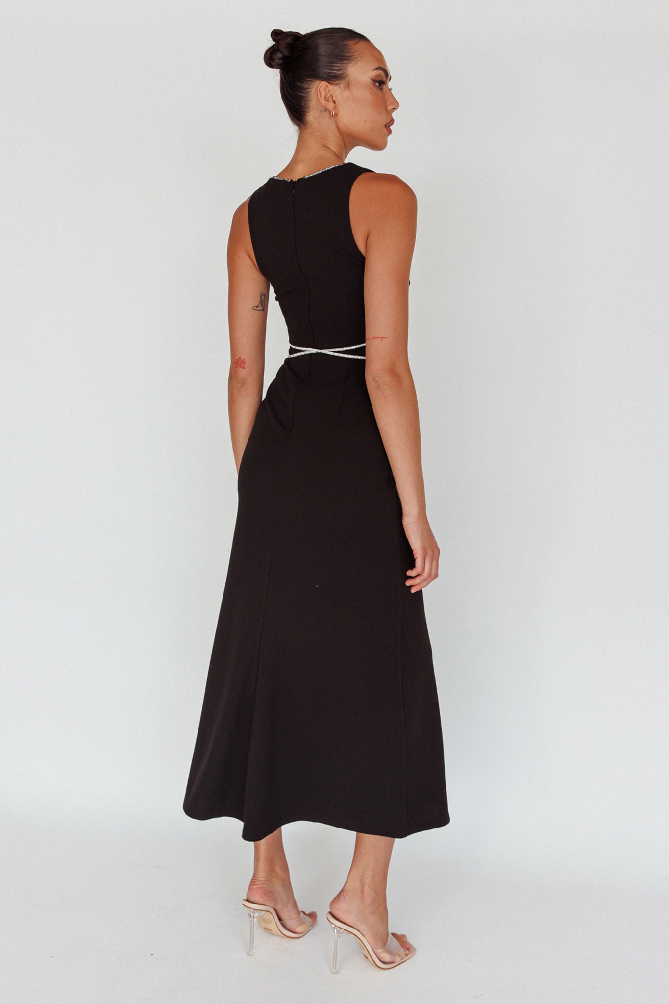 Del Sol Diamante Rope Maxi Dress Black-Maymioy