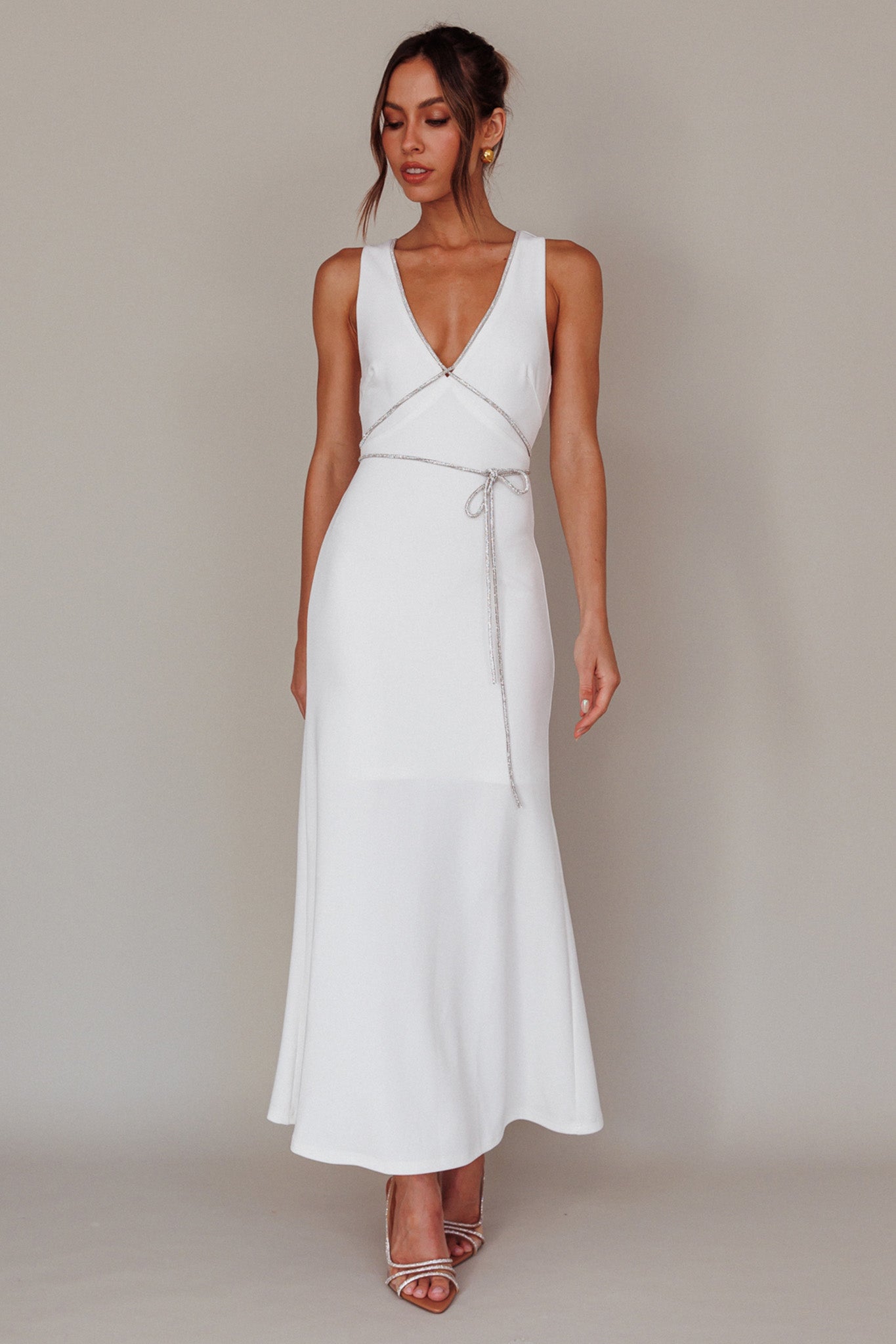 Del Sol Diamante Rope Maxi Dress White-Maymioy
