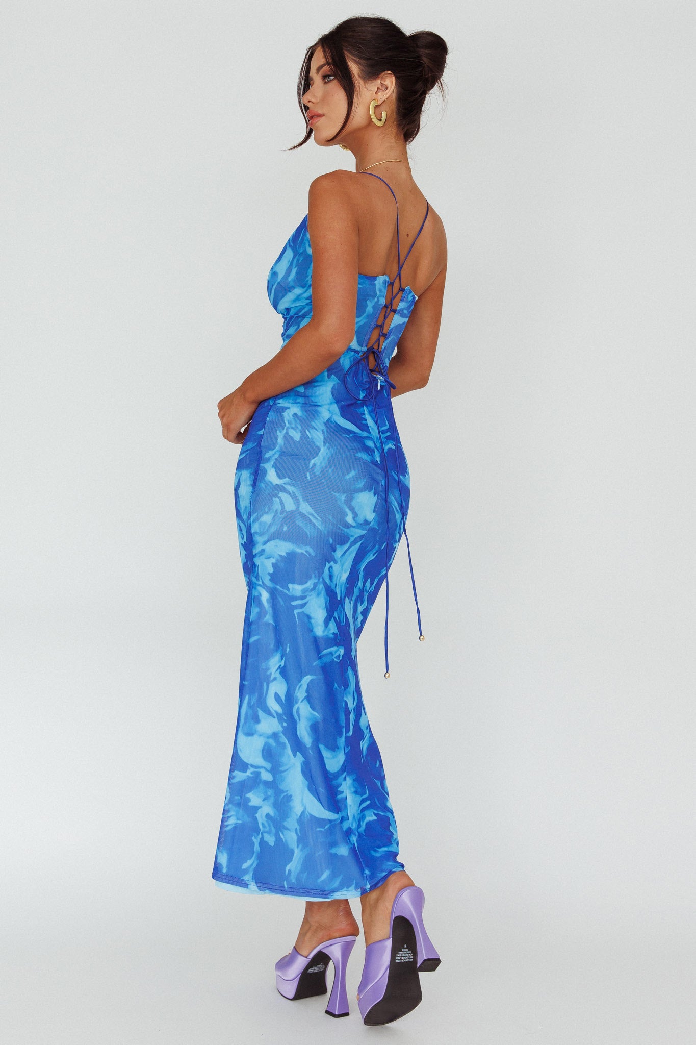 Nouveau U-Neckline Midi Dress Marbled Blue-Maymioy