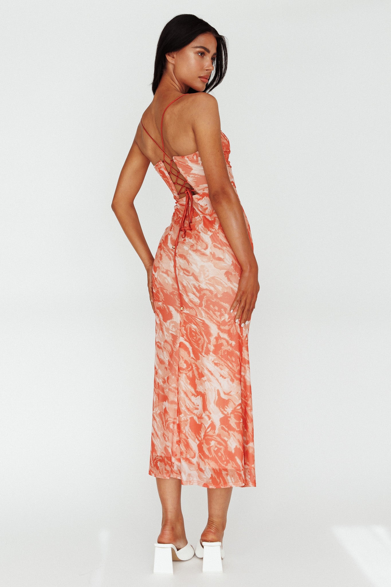 Nouveau U-Neckline Midi Dress Marbled Orange-Maymioy