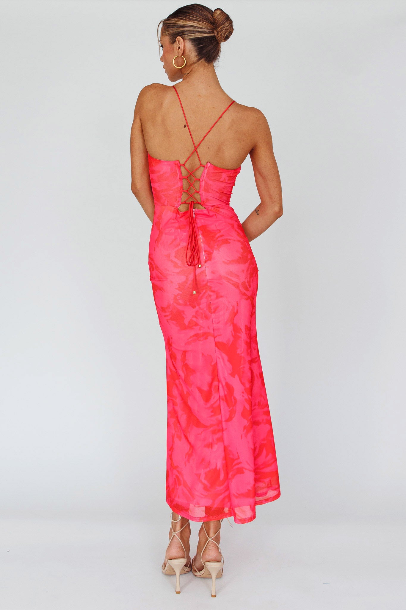 Nouveau U-Neckline Midi Dress Marbled Pink-Maymioy