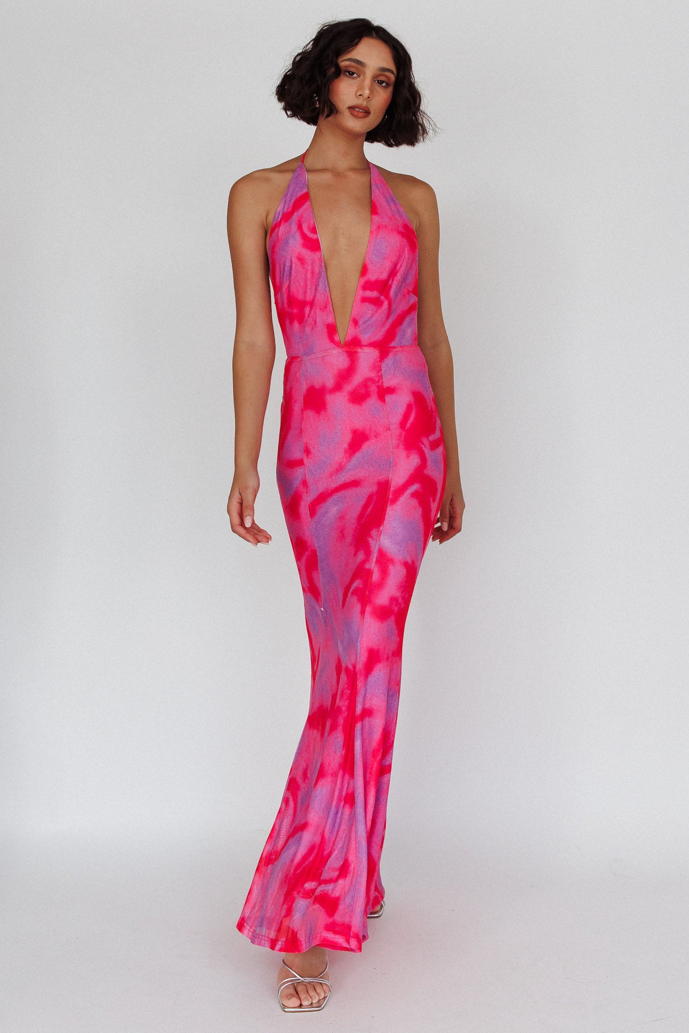 Mayah Halterneck Maxi Dress Printed Hot Pink-Maymioy
