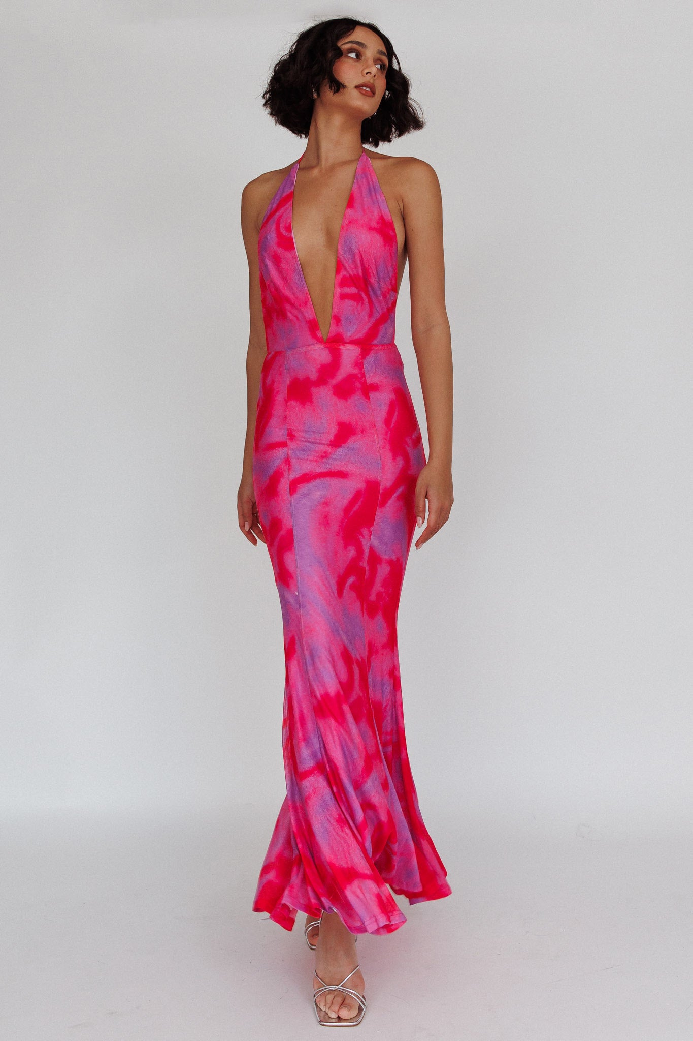 Mayah Halterneck Maxi Dress Printed Hot Pink-Maymioy