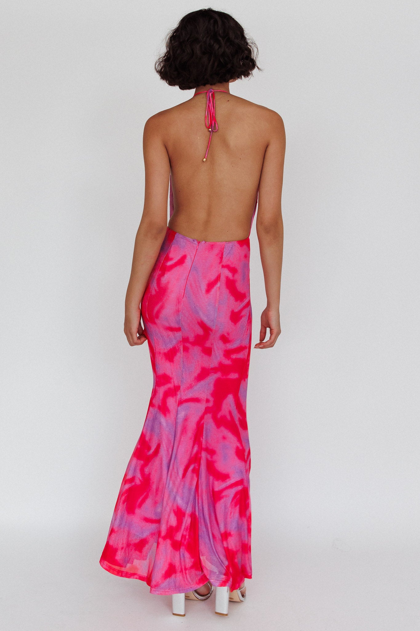 Mayah Halterneck Maxi Dress Printed Hot Pink-Maymioy
