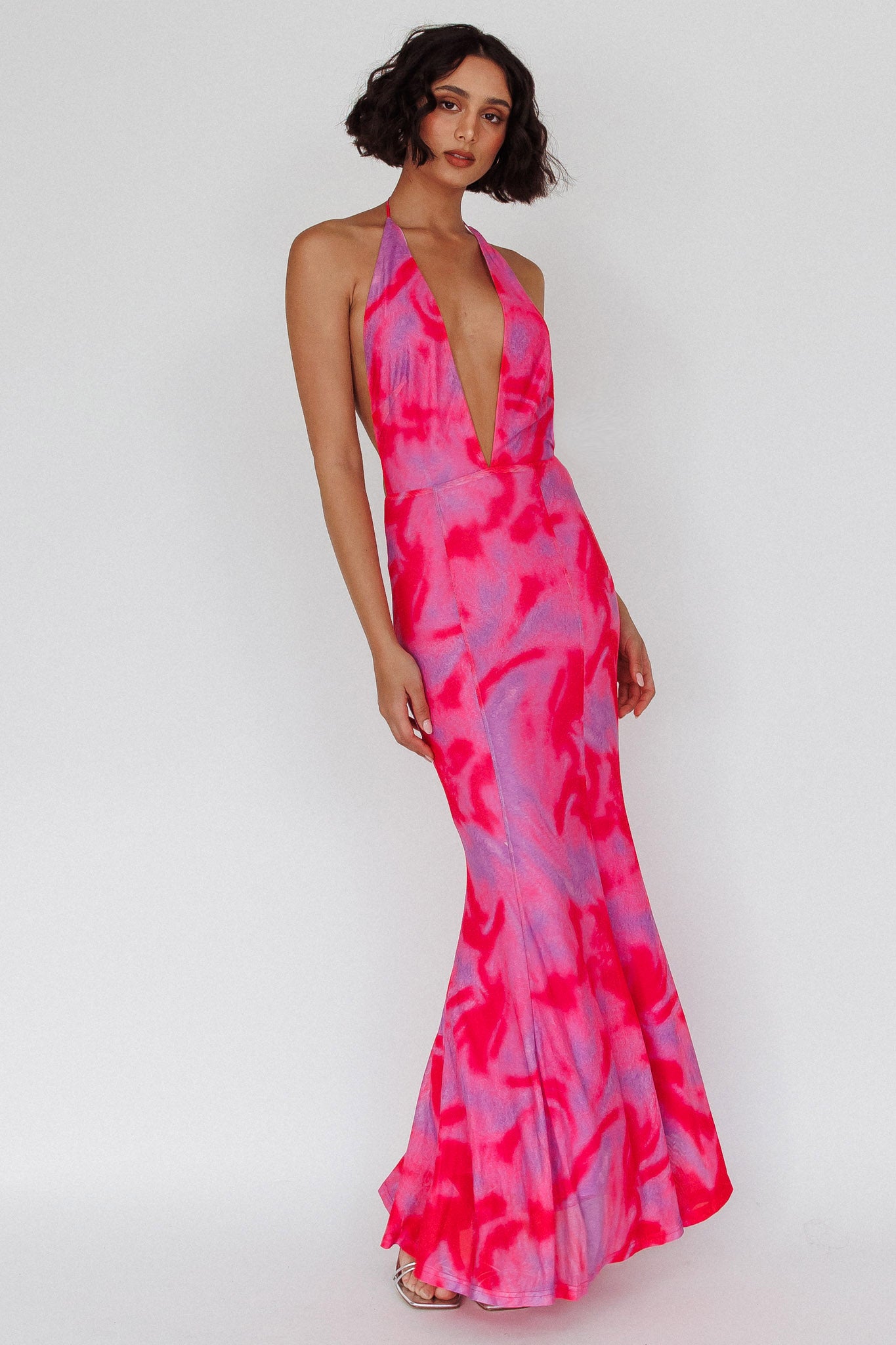 Mayah Halterneck Maxi Dress Printed Hot Pink-Maymioy