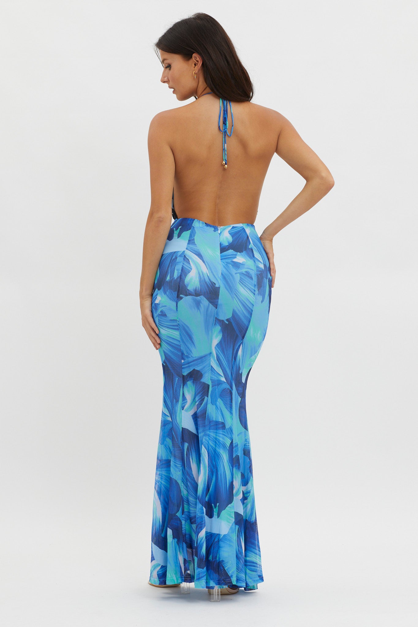 Mayah Lace Halterneck Maxi Dress Abstract Blue-Maymioy
