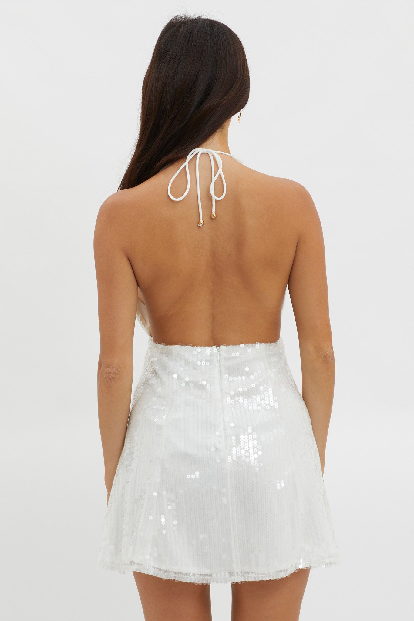 Mayah Halterneck Sequin Mini Dress White-Maymioy