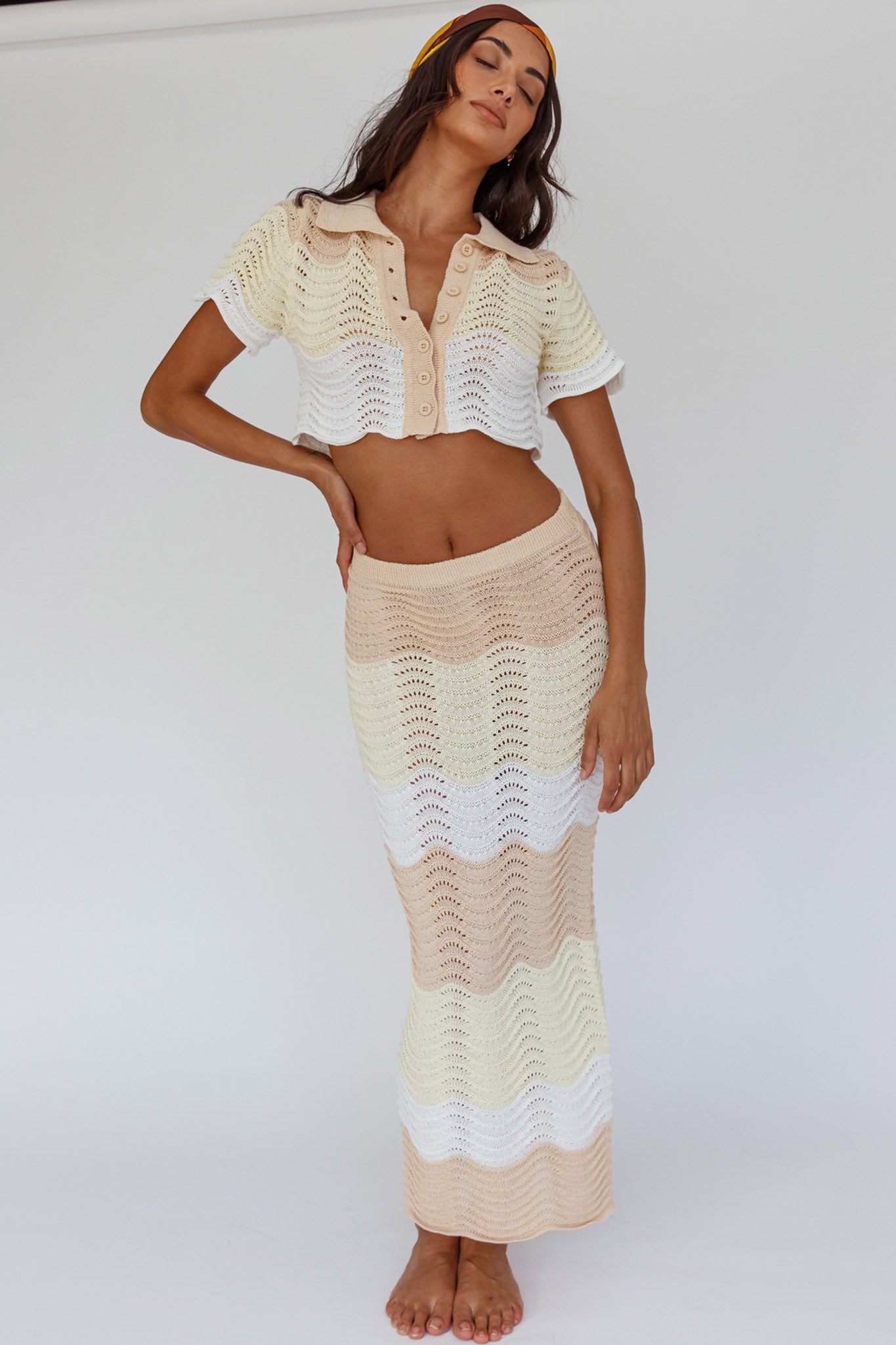 May Blooms Knit Maxi Skirt Lemon Butter-Maymioy