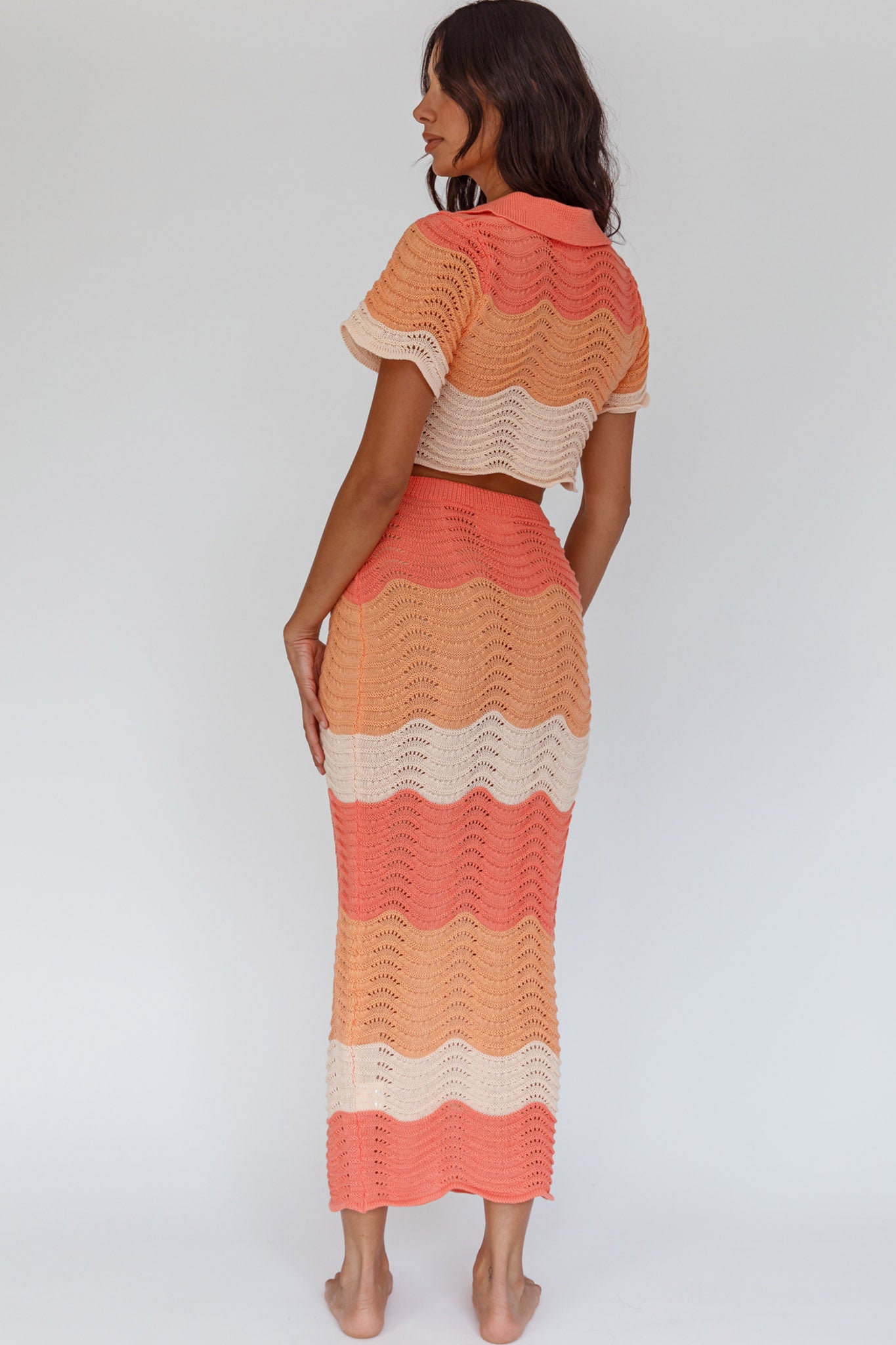 May Blooms Knit Maxi Skirt Tangerine-Maymioy
