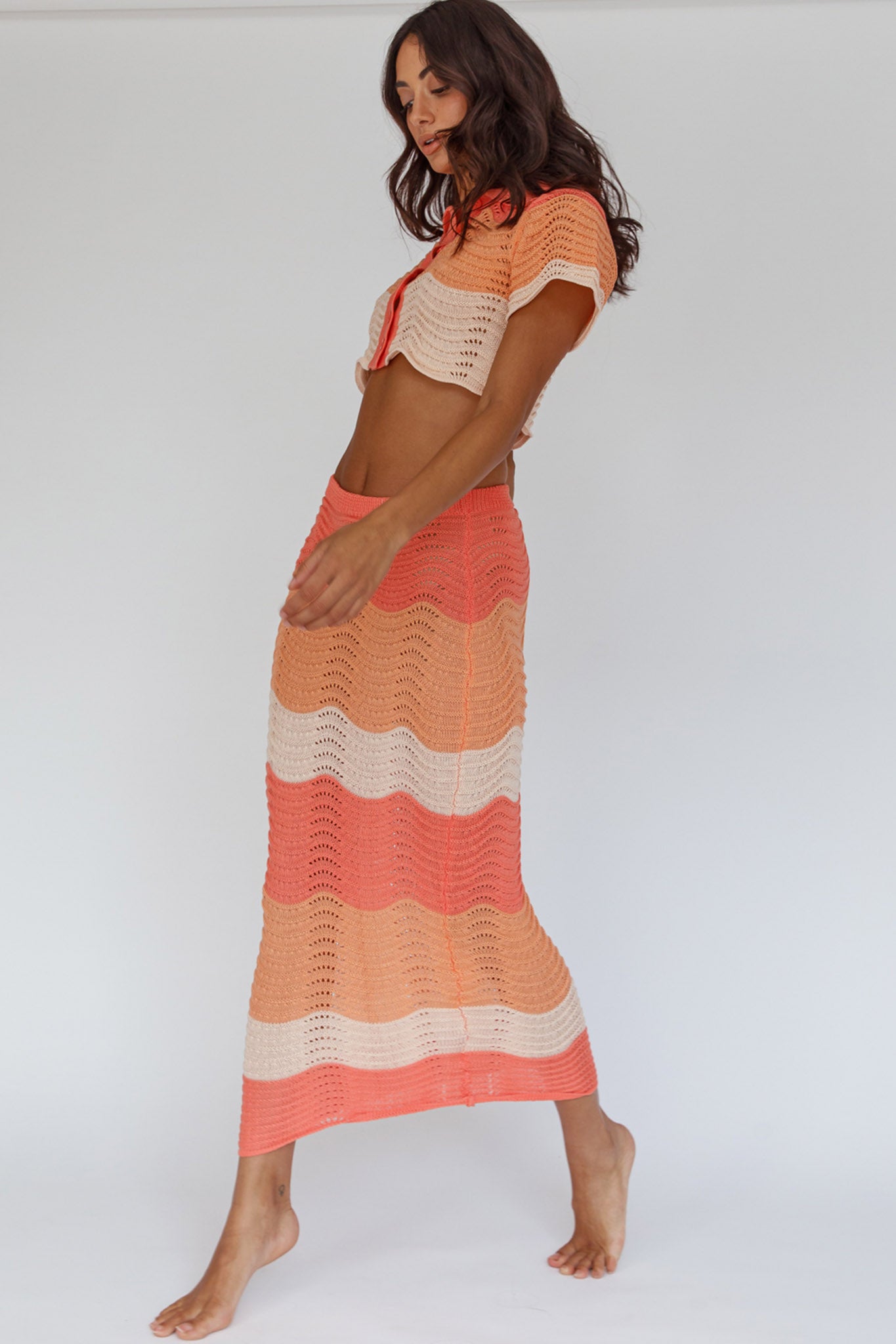 May Blooms Knit Maxi Skirt Tangerine-Maymioy