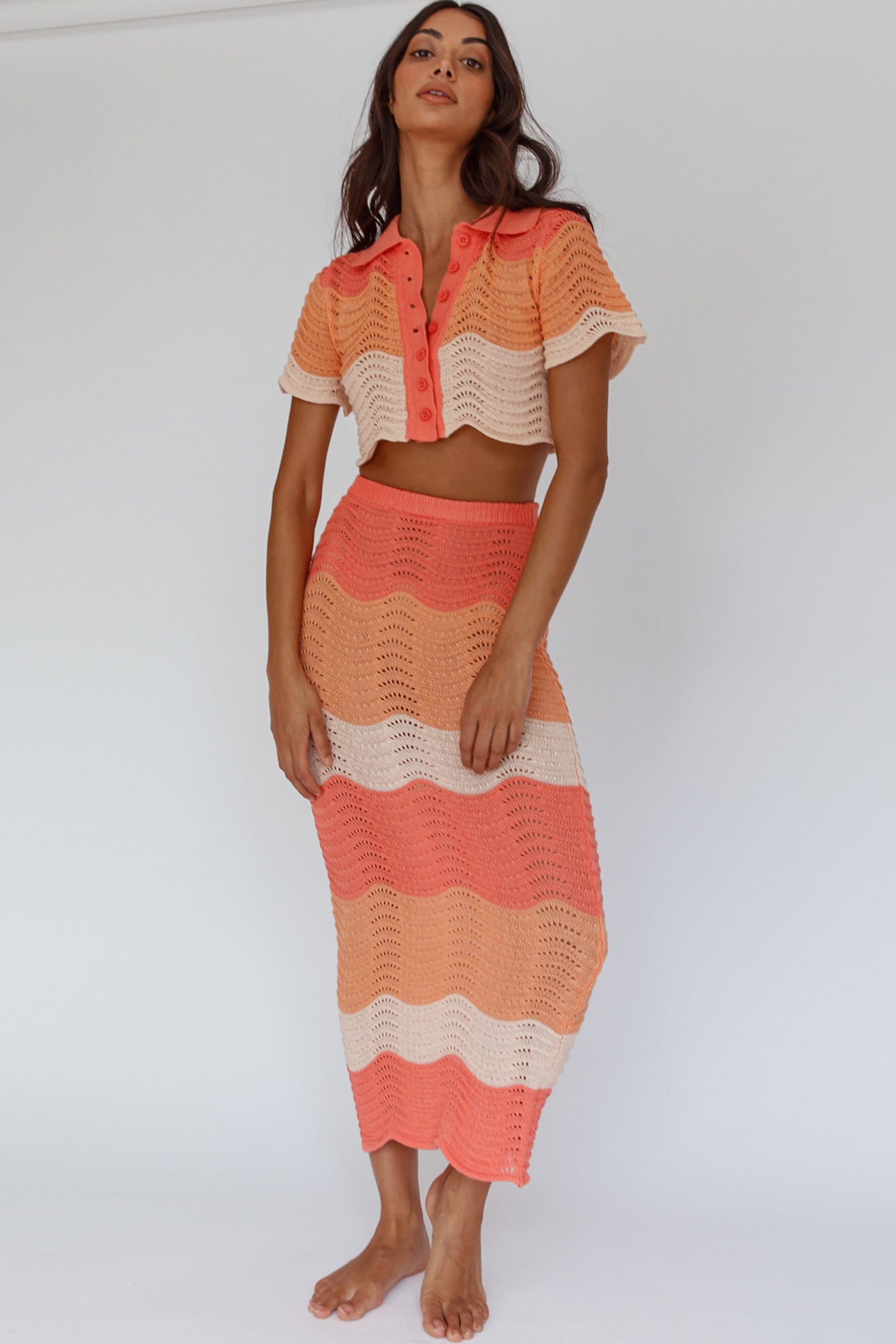 May Blooms Knit Maxi Skirt Tangerine-Maymioy