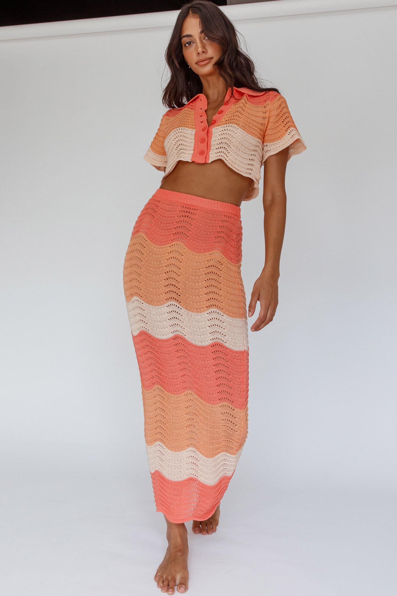 May Blooms Knit Maxi Skirt Tangerine-Maymioy