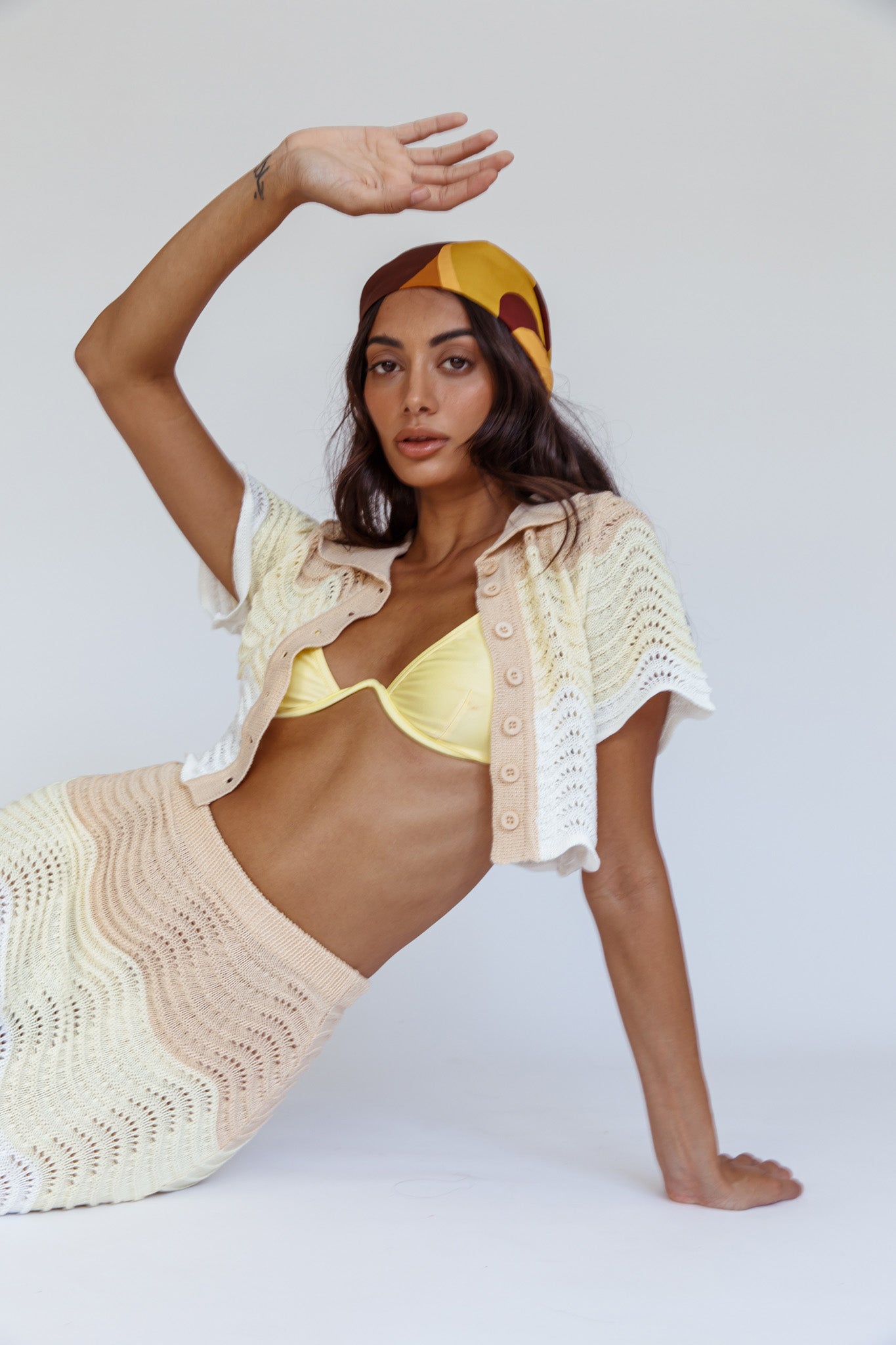 May Blooms Button Up Crop Top Lemon Butter-Maymioy