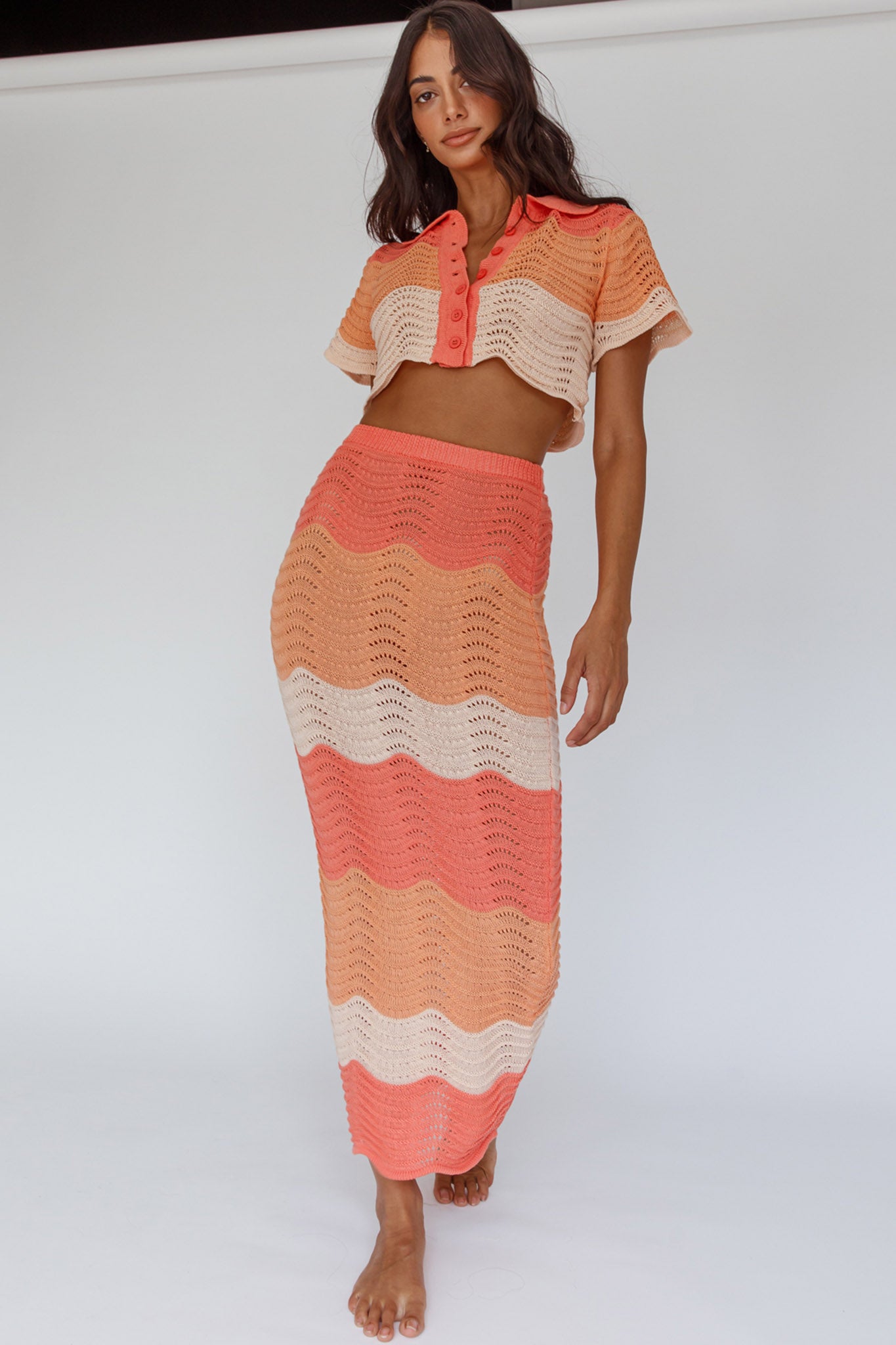 May Blooms Button Up Crop Top Tangerine-Maymioy