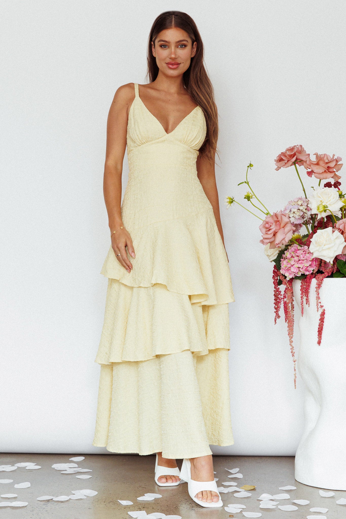 New Vibes Layered Hem Maxi Dress Lemon-Maymioy