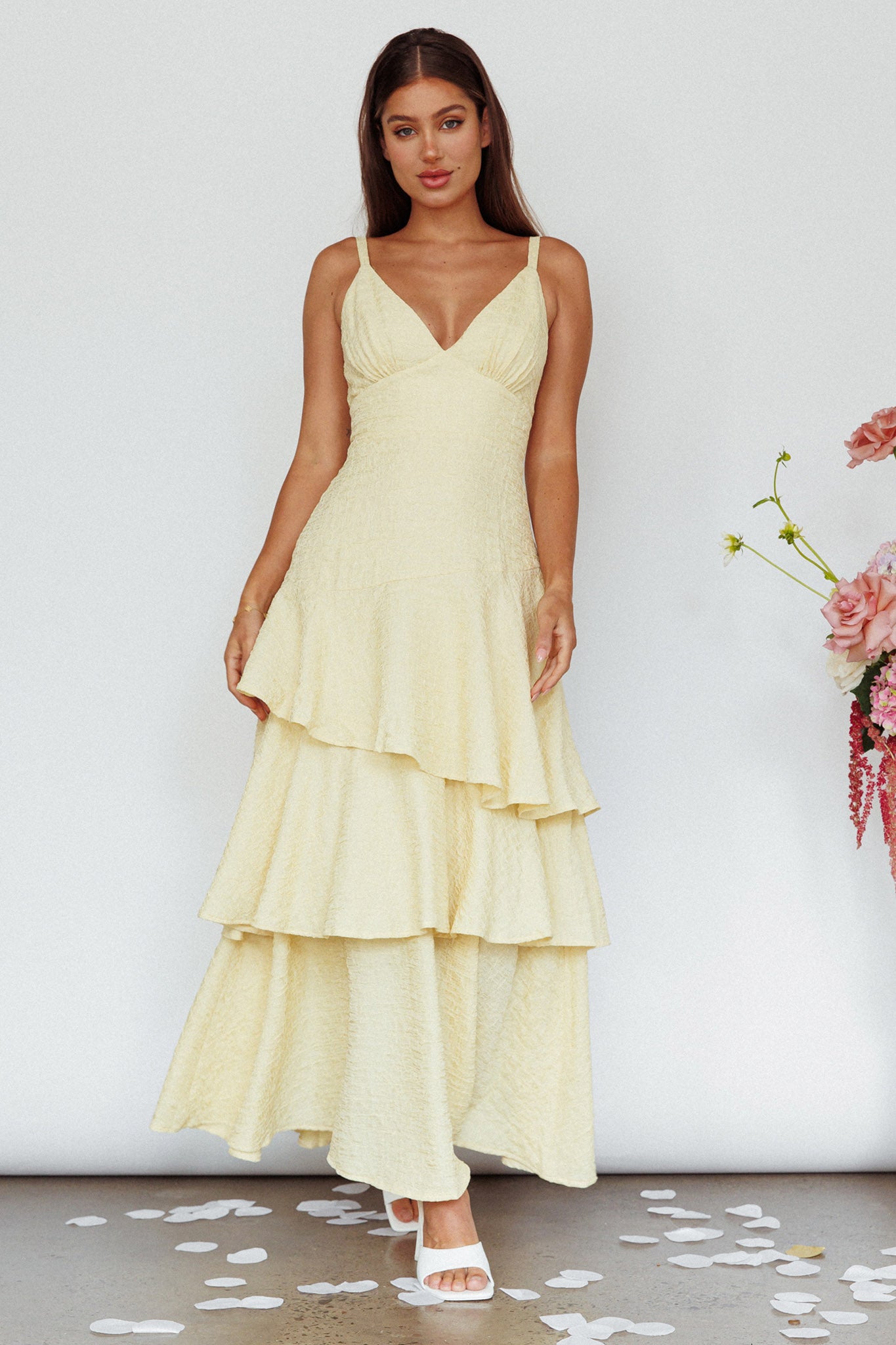 New Vibes Layered Hem Maxi Dress Lemon-Maymioy