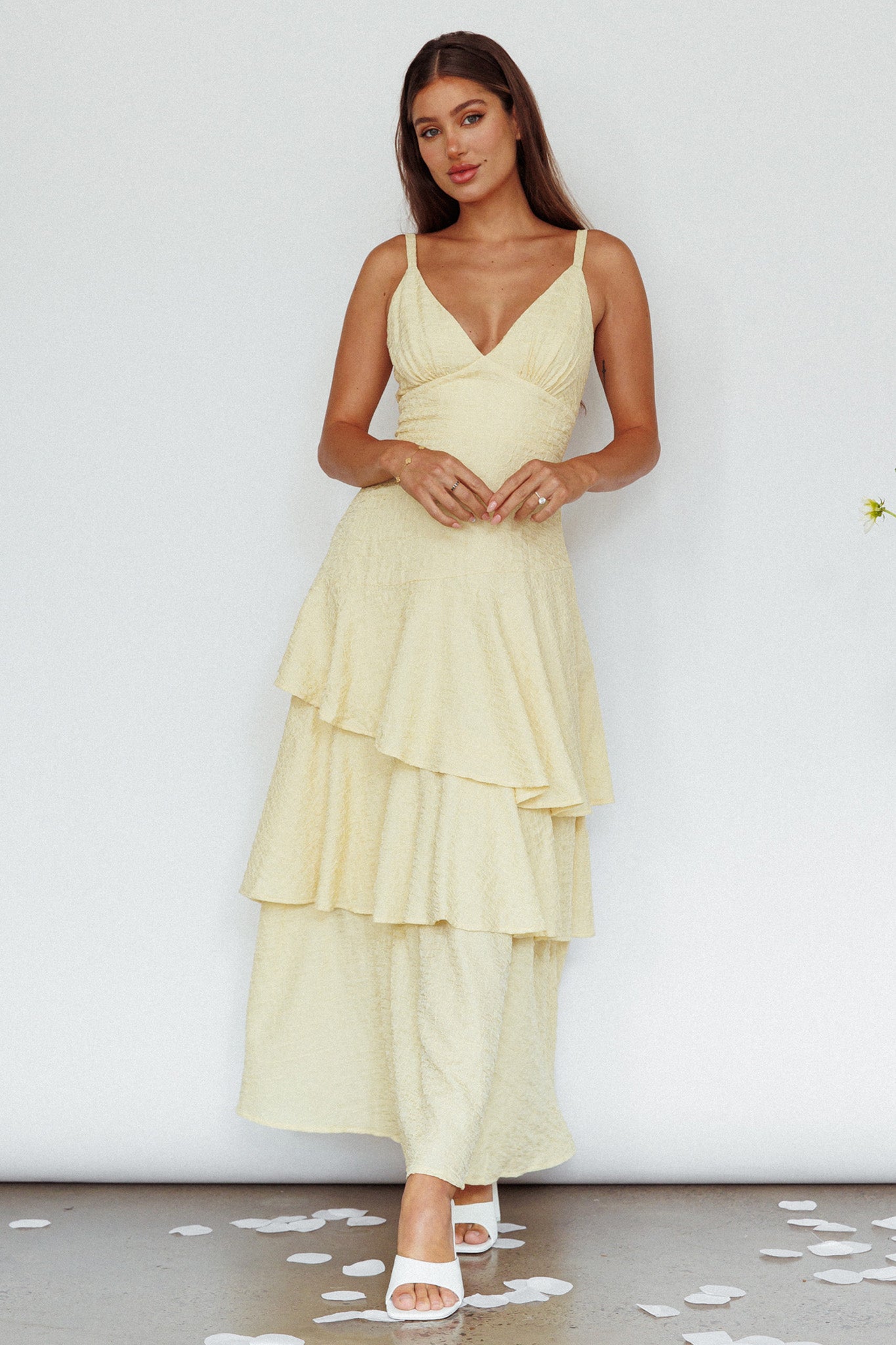 New Vibes Layered Hem Maxi Dress Lemon-Maymioy