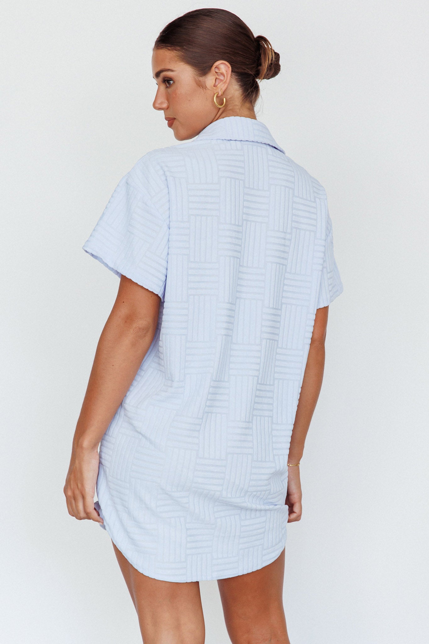 Sun Time Textured Shirt Dress Blue-Maymioy