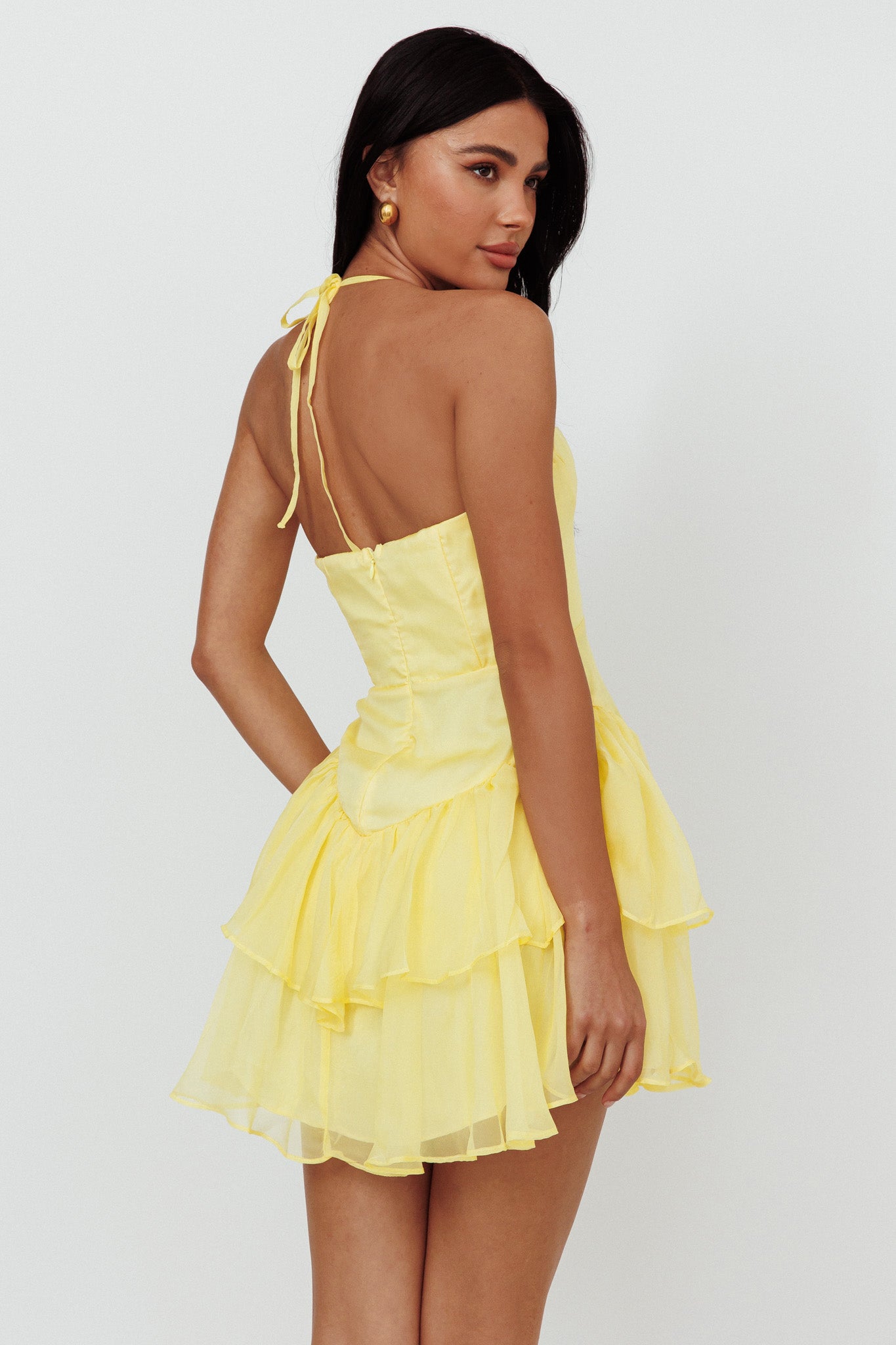 Tuscan Summer Flounce Mini Dress Lemon-Maymioy