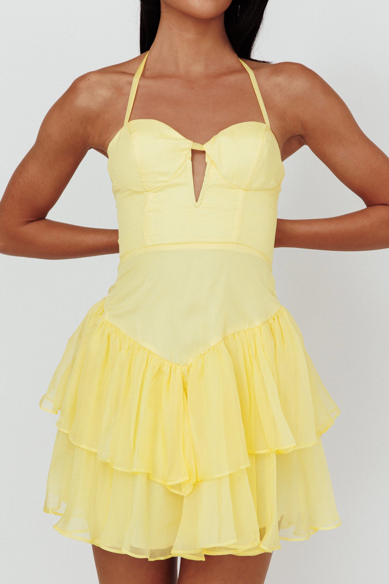 Tuscan Summer Flounce Mini Dress Lemon-Maymioy