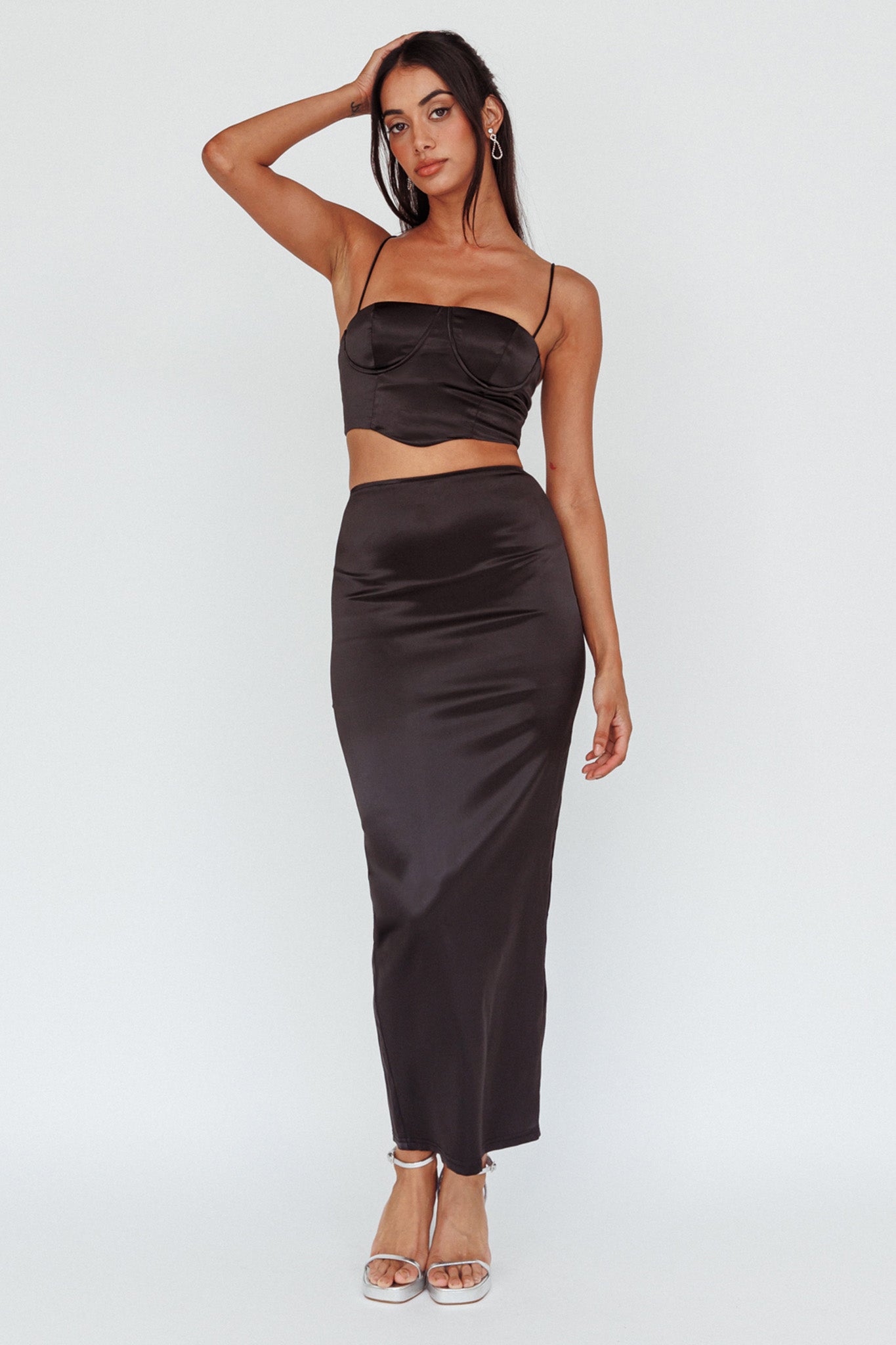 Zeina Satin Midi Skirt Black-Maymioy