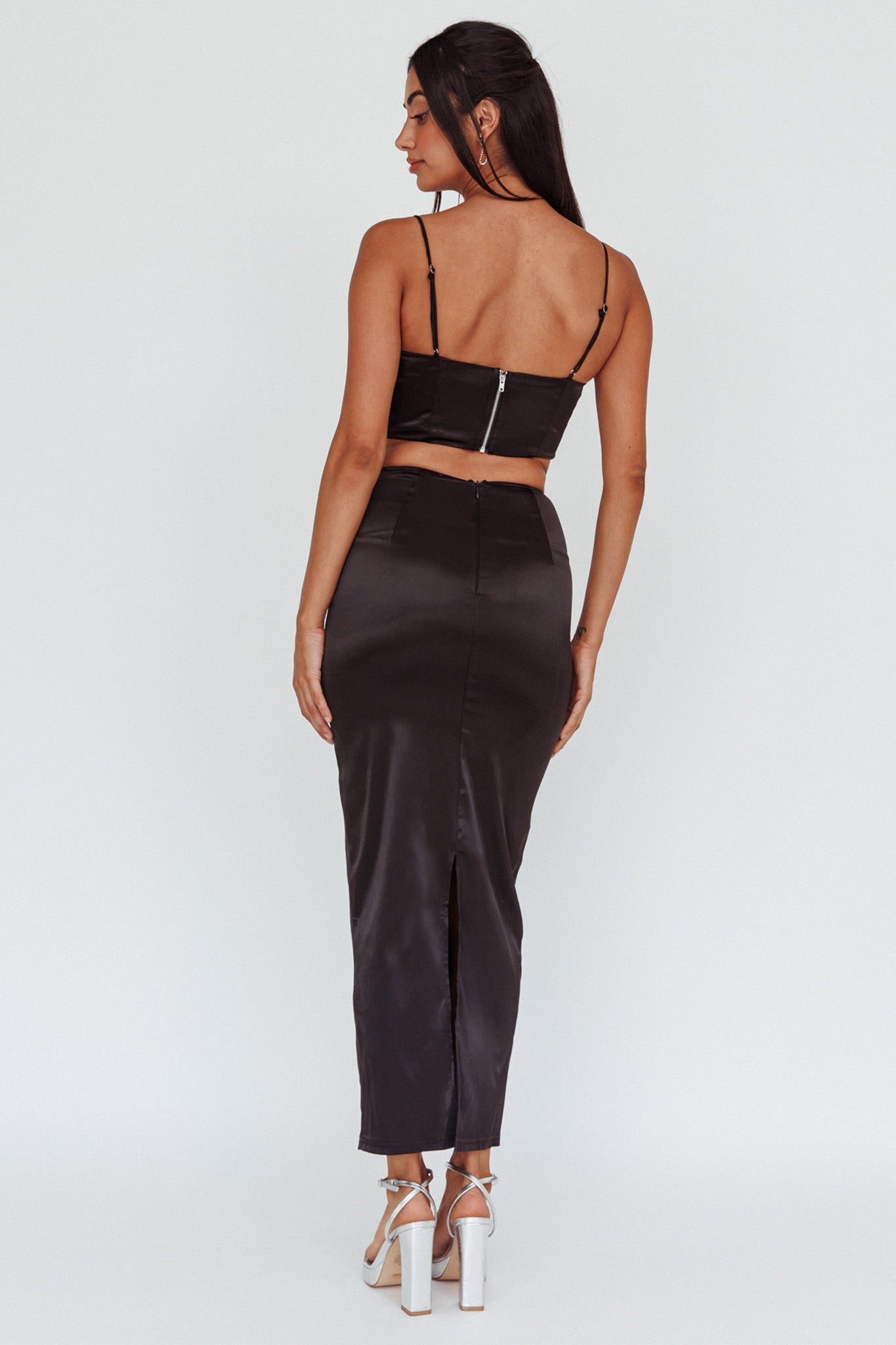 Zeina Satin Midi Skirt Black-Maymioy