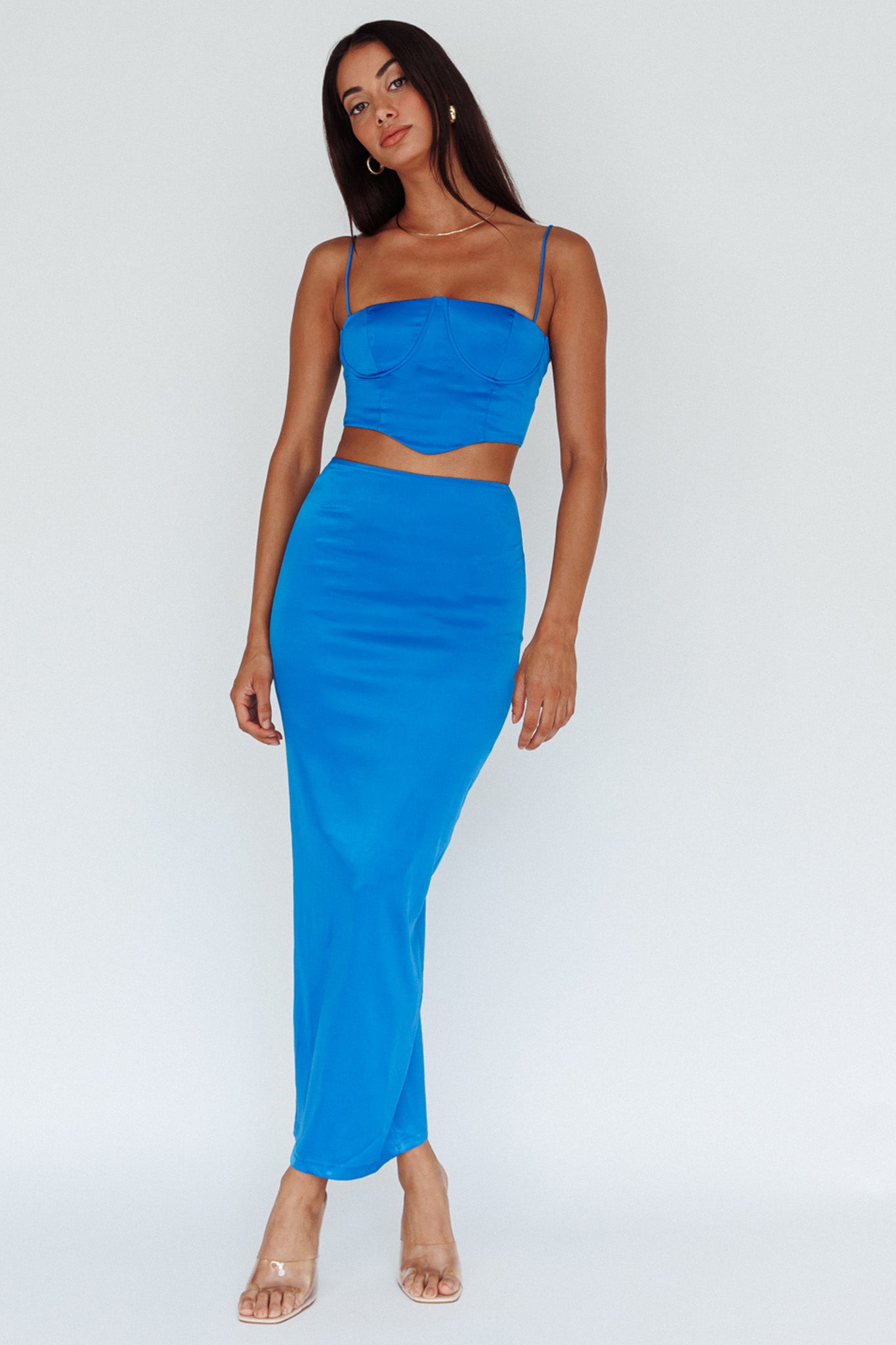 Zeina Satin Midi Skirt Blue-Maymioy