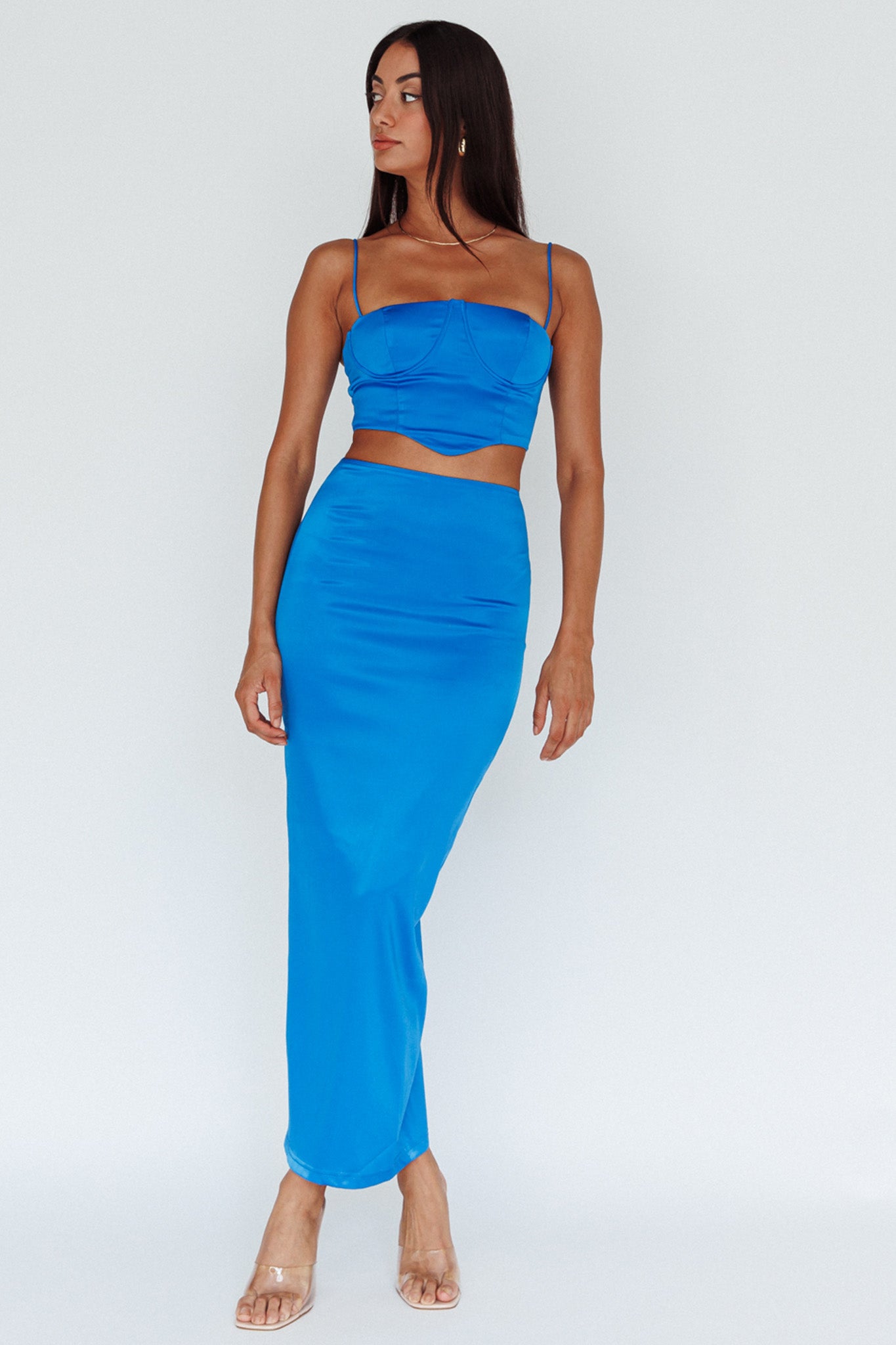 Zeina Satin Midi Skirt Blue-Maymioy