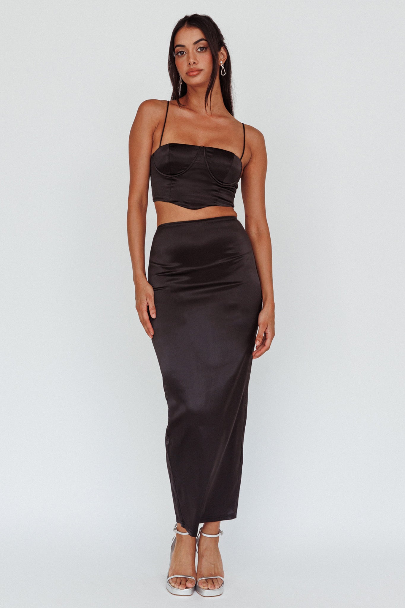 Zeina Satin Midi Skirt Black-Maymioy