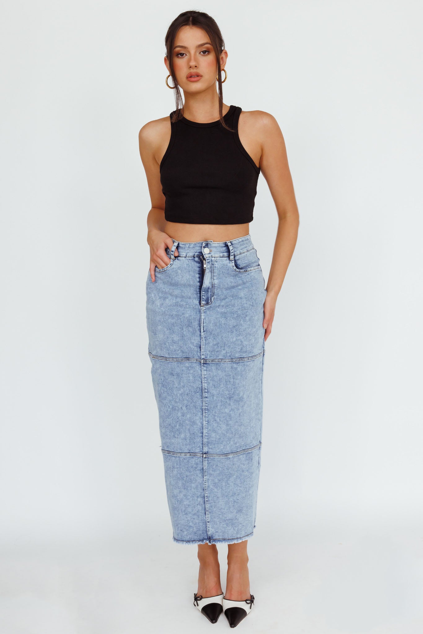 Thalia Pocket Midi Skirt Denim-Maymioy