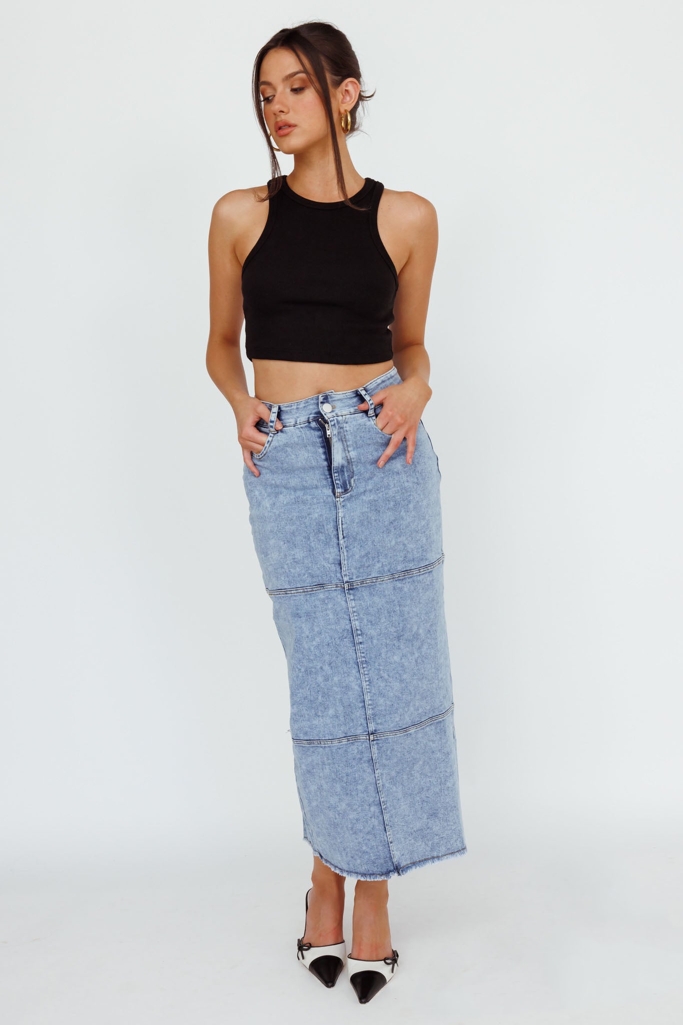 Thalia Pocket Midi Skirt Denim-Maymioy