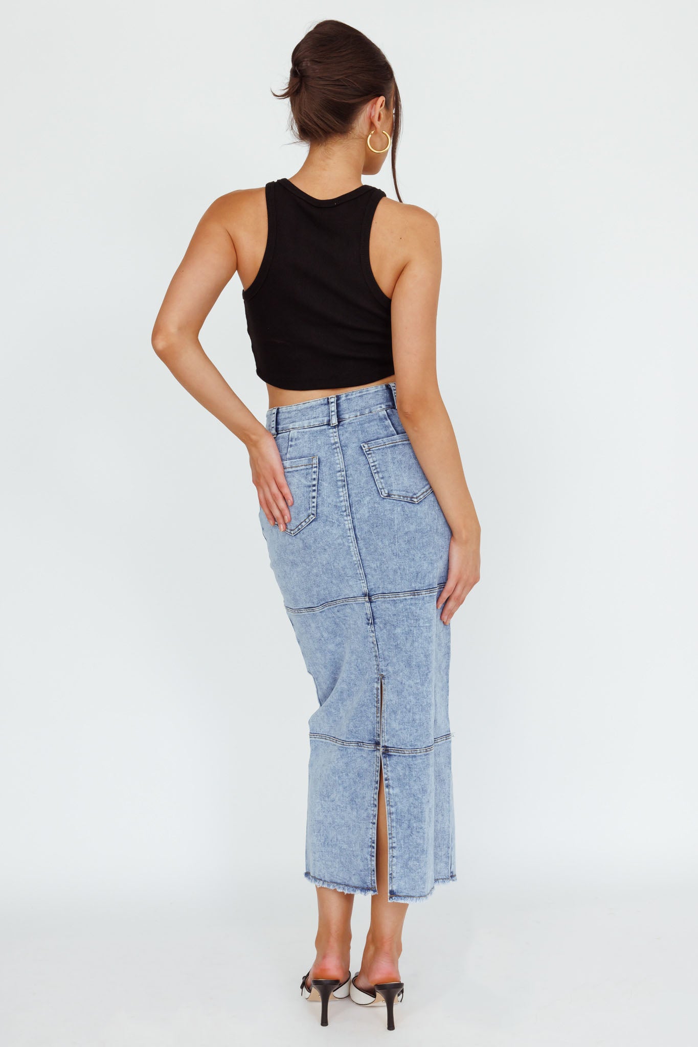 Thalia Pocket Midi Skirt Denim-Maymioy