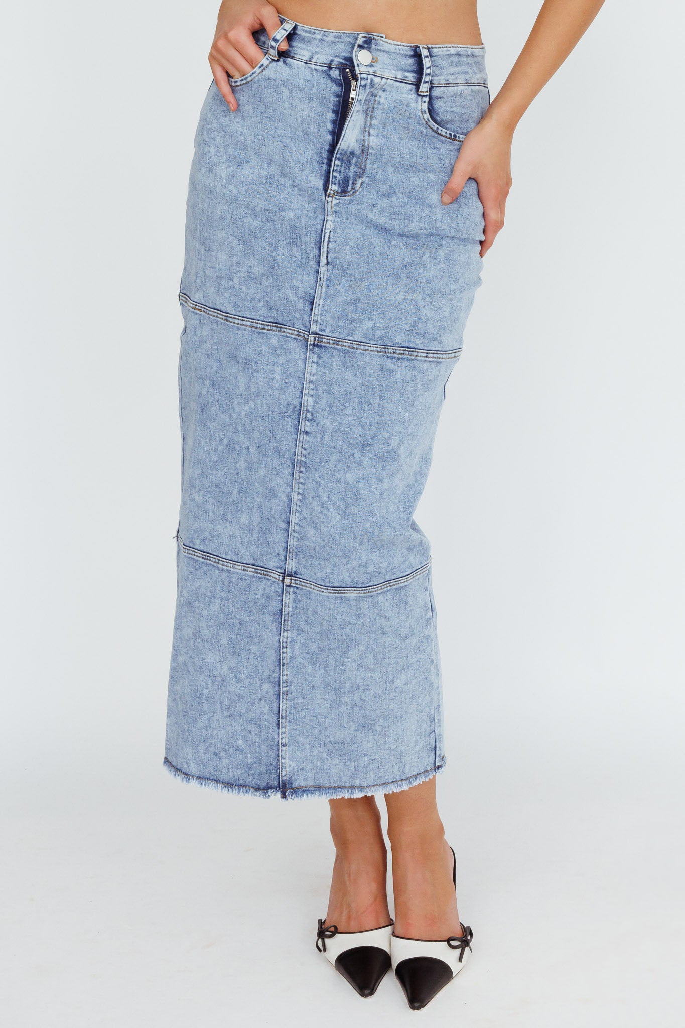 Thalia Pocket Midi Skirt Denim-Maymioy