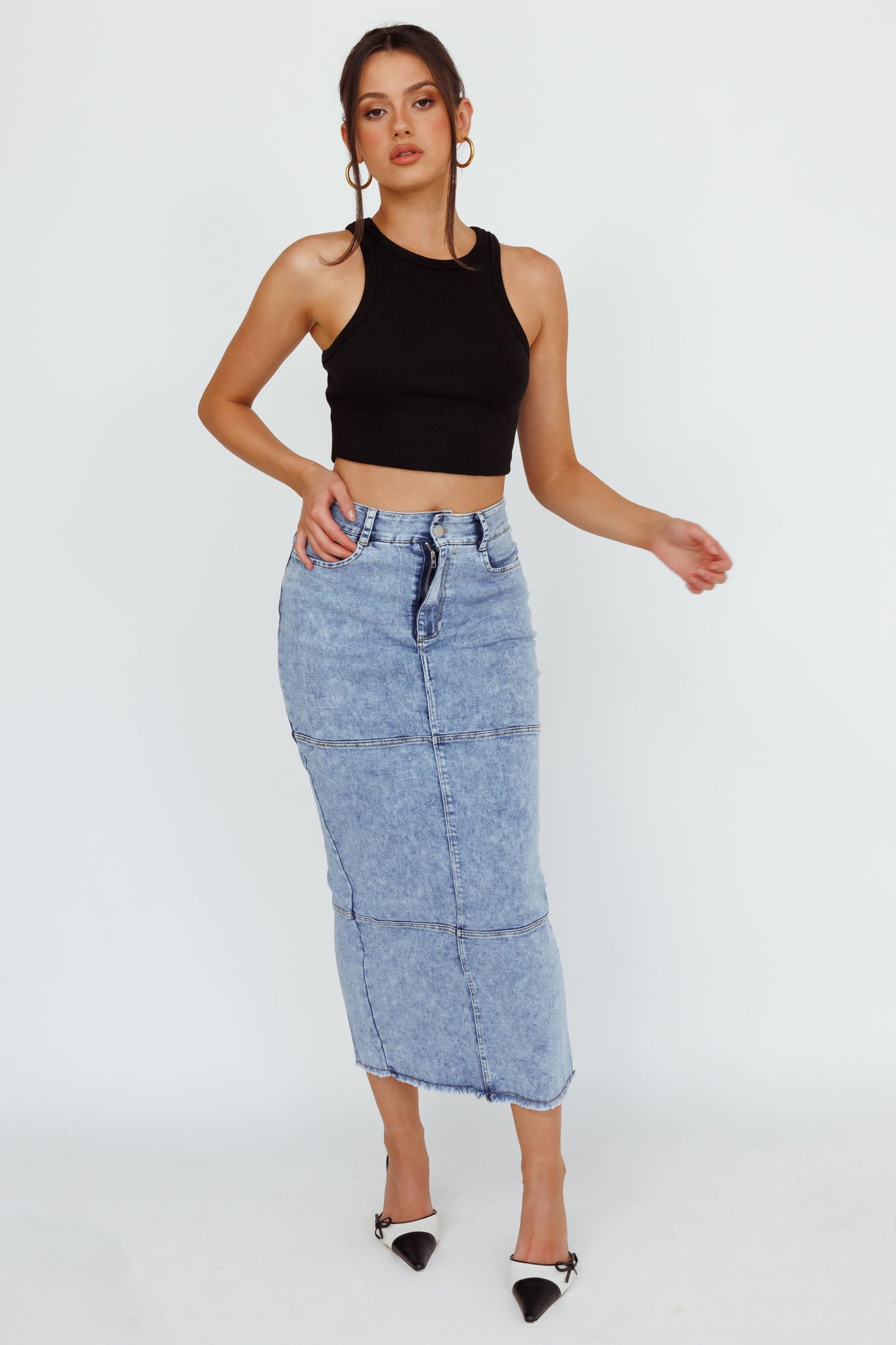 Thalia Pocket Midi Skirt Denim-Maymioy