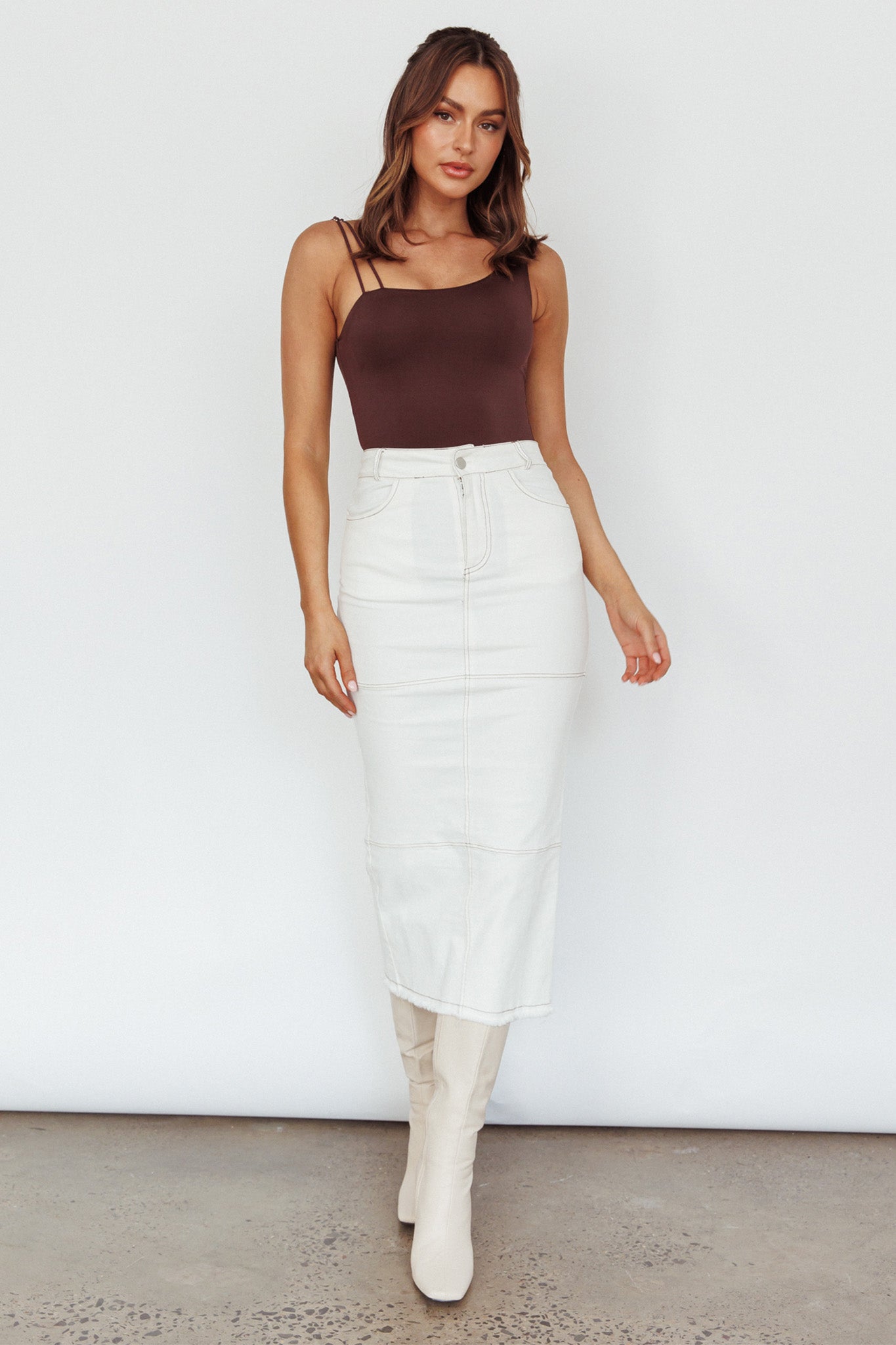 Thalia Pocket Midi Skirt White-Maymioy