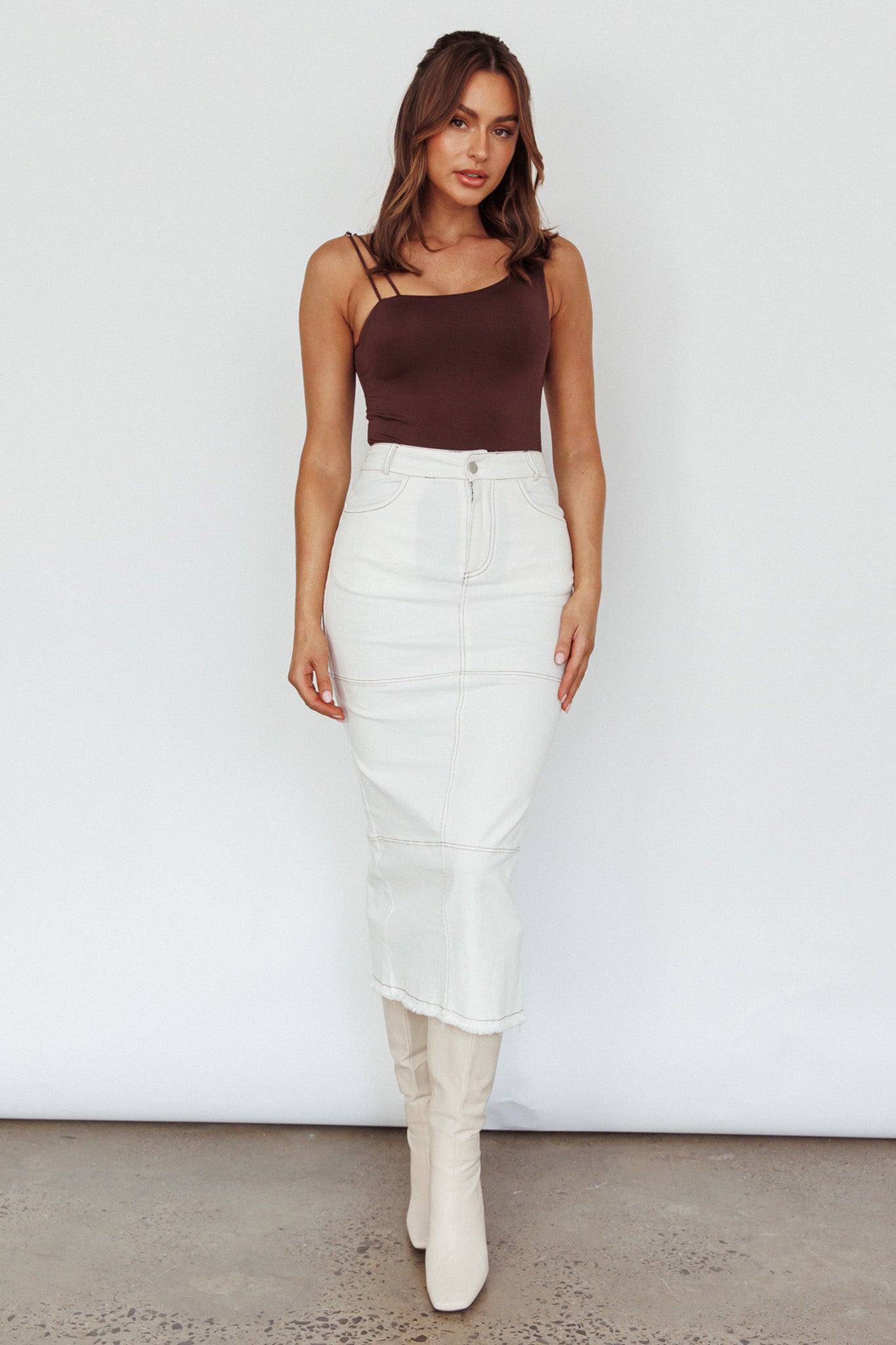 Thalia Pocket Midi Skirt White-Maymioy