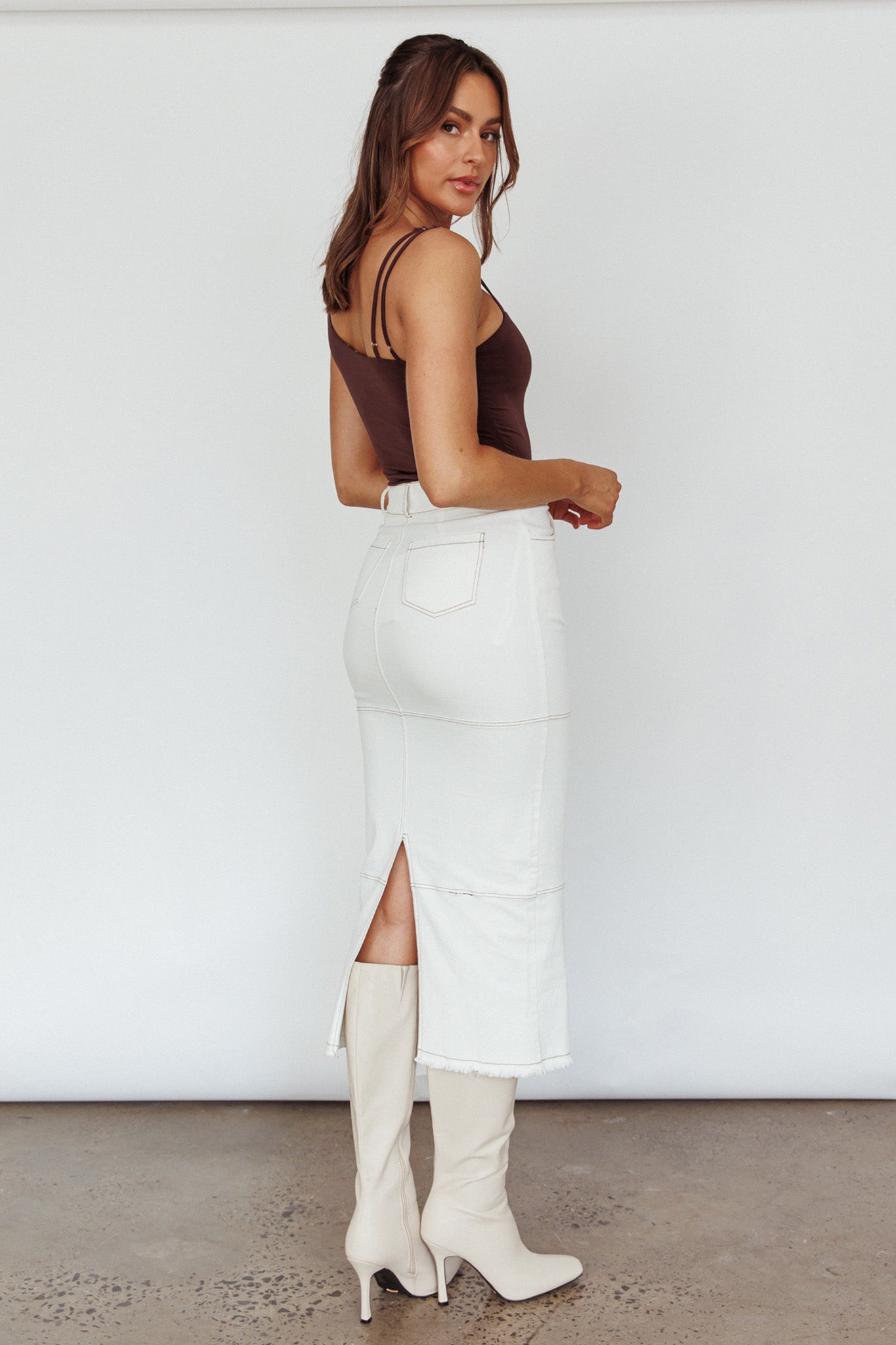 Thalia Pocket Midi Skirt White-Maymioy