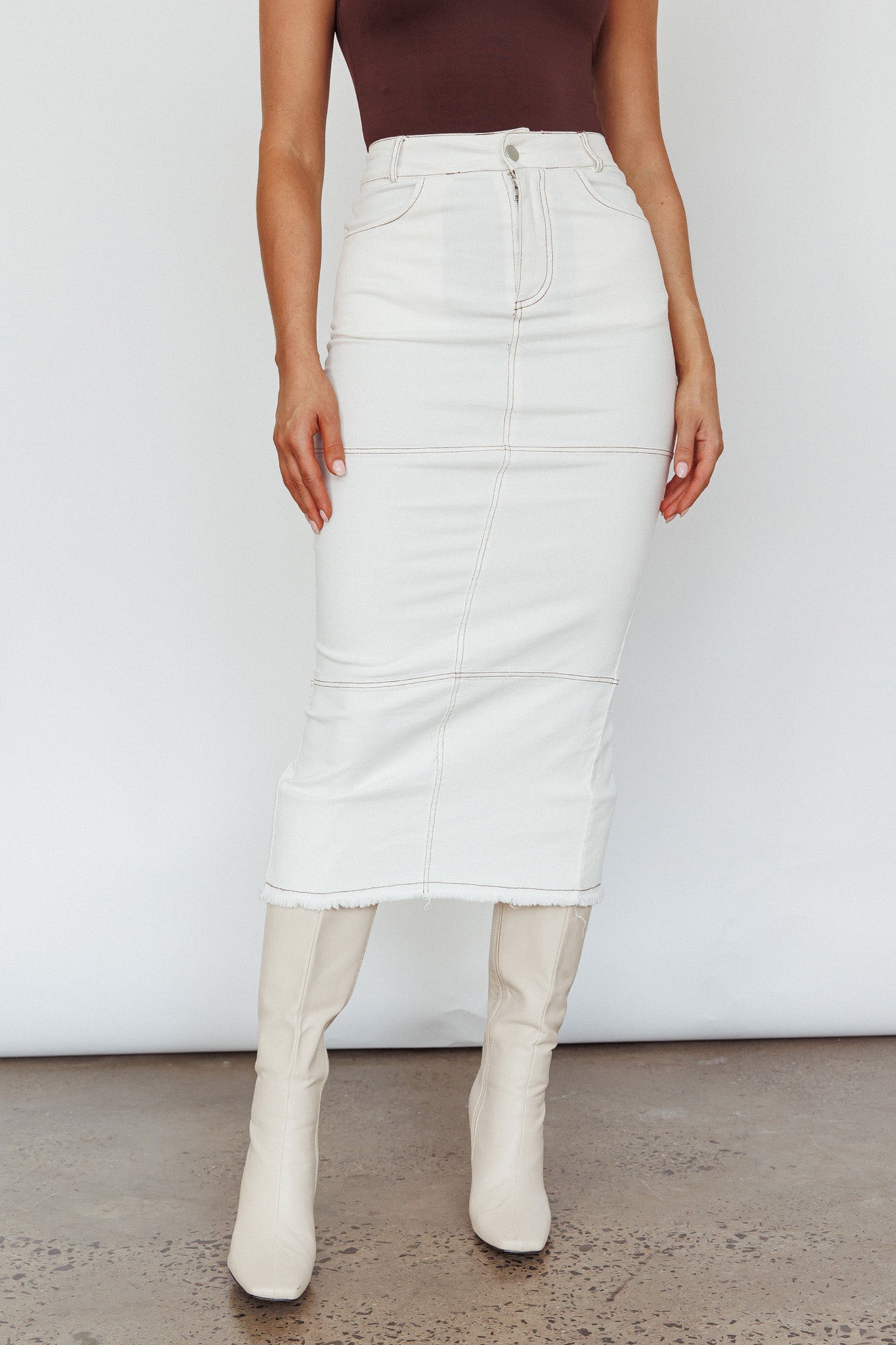Thalia Pocket Midi Skirt White-Maymioy